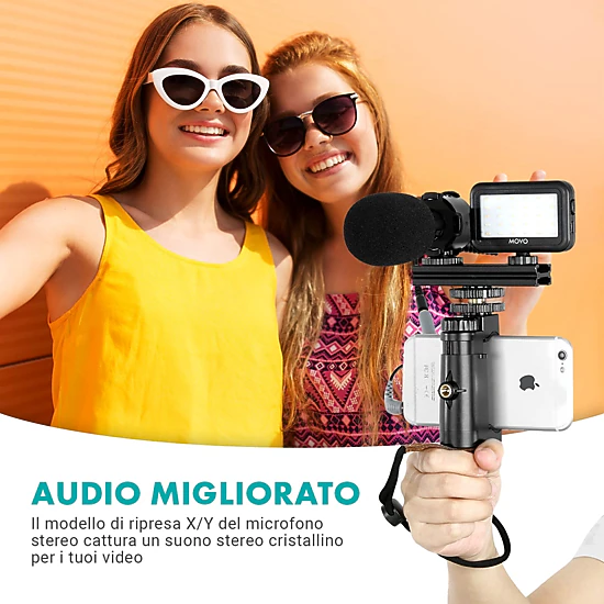 Movo V7+ YouTube Starter Kit - Vlogging Kit for iPhone with Tripod, Grip, Stereo Microphone, LED Light and Remote