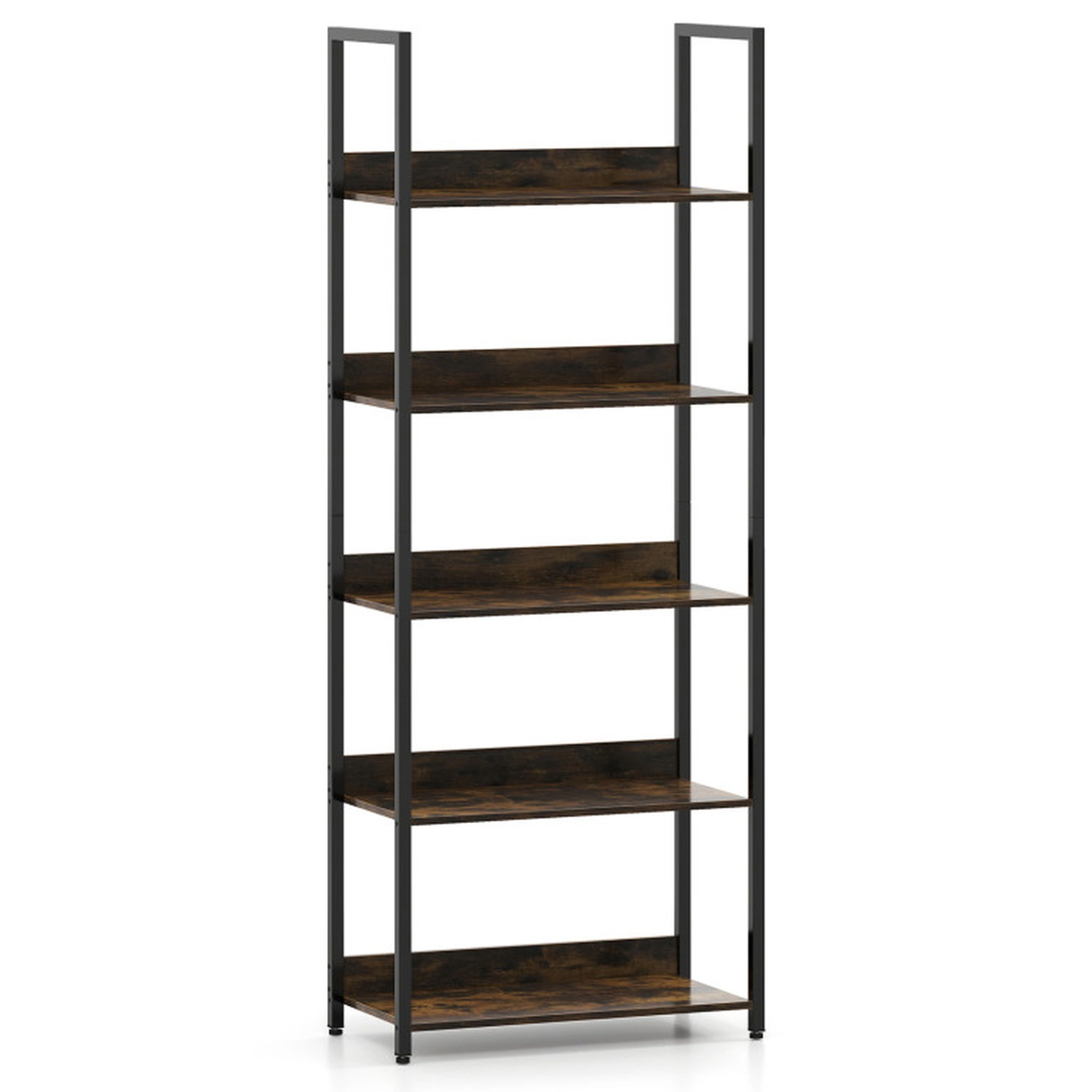 SUGIFT Rustic Brown 5-Tier Tall Bookshelf 61 in with Raised Back Panels
