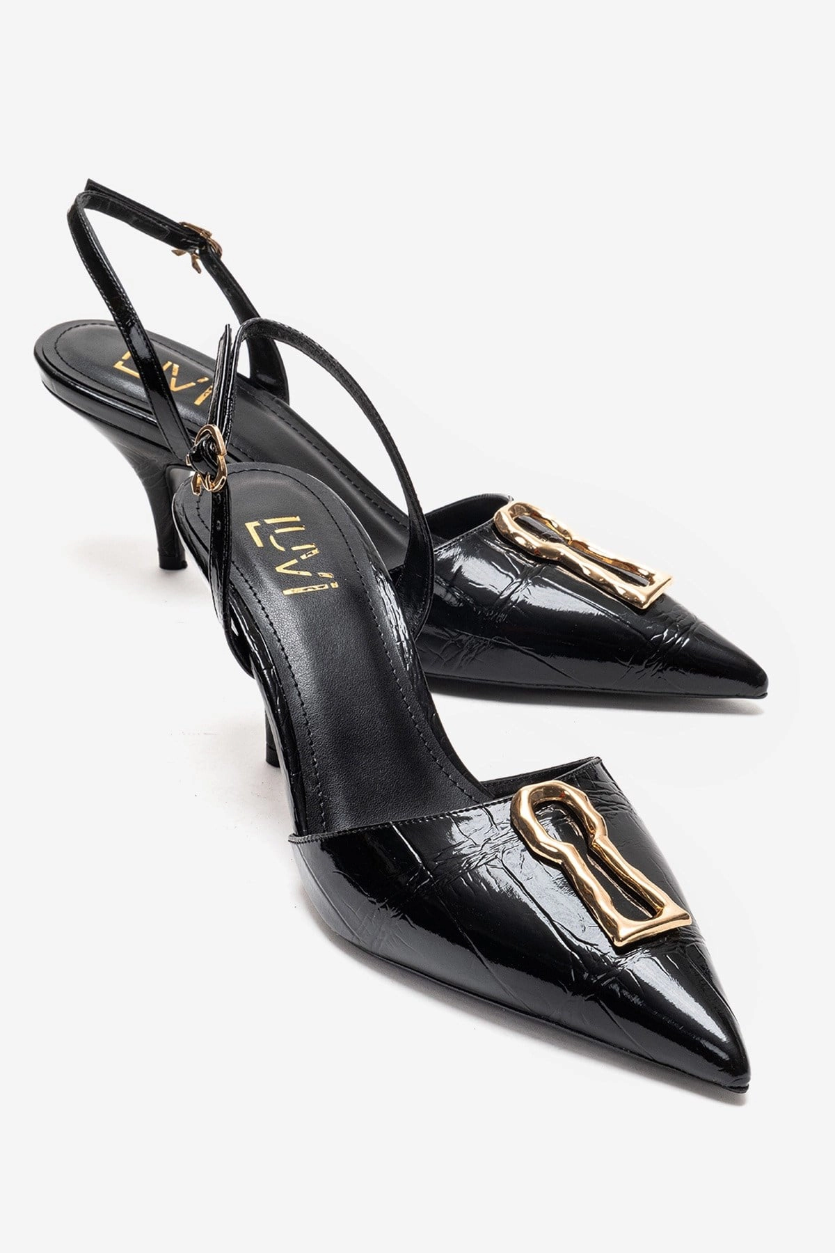 Prologue Shoes Womens Yvella Buckle Pointed Toe Stiletto Pump