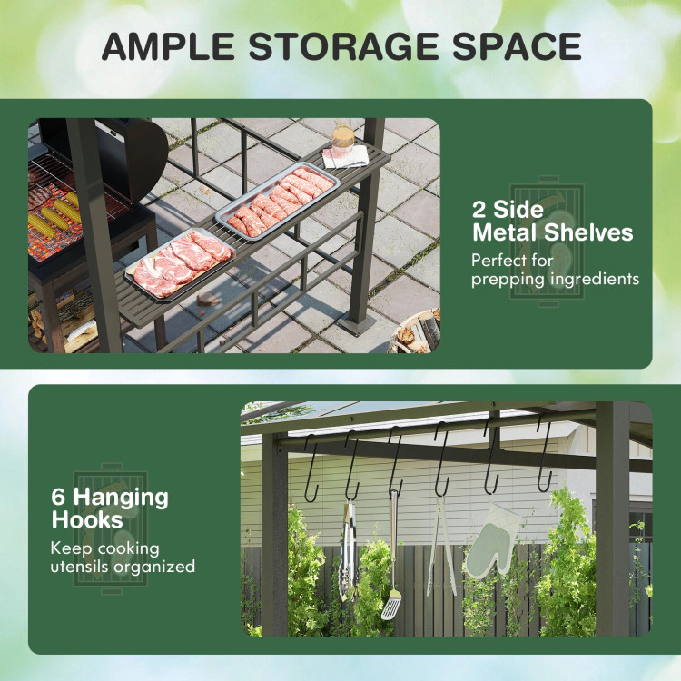 Hivvago Hardtop Grill Gazebo with Vented Polycarbonate Roof Side Shelves