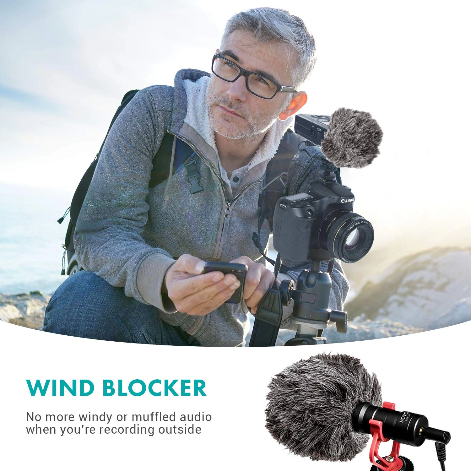 Movo WS-G9 Furry Outdoor Microphone Windscreen Muff, Dark Gray