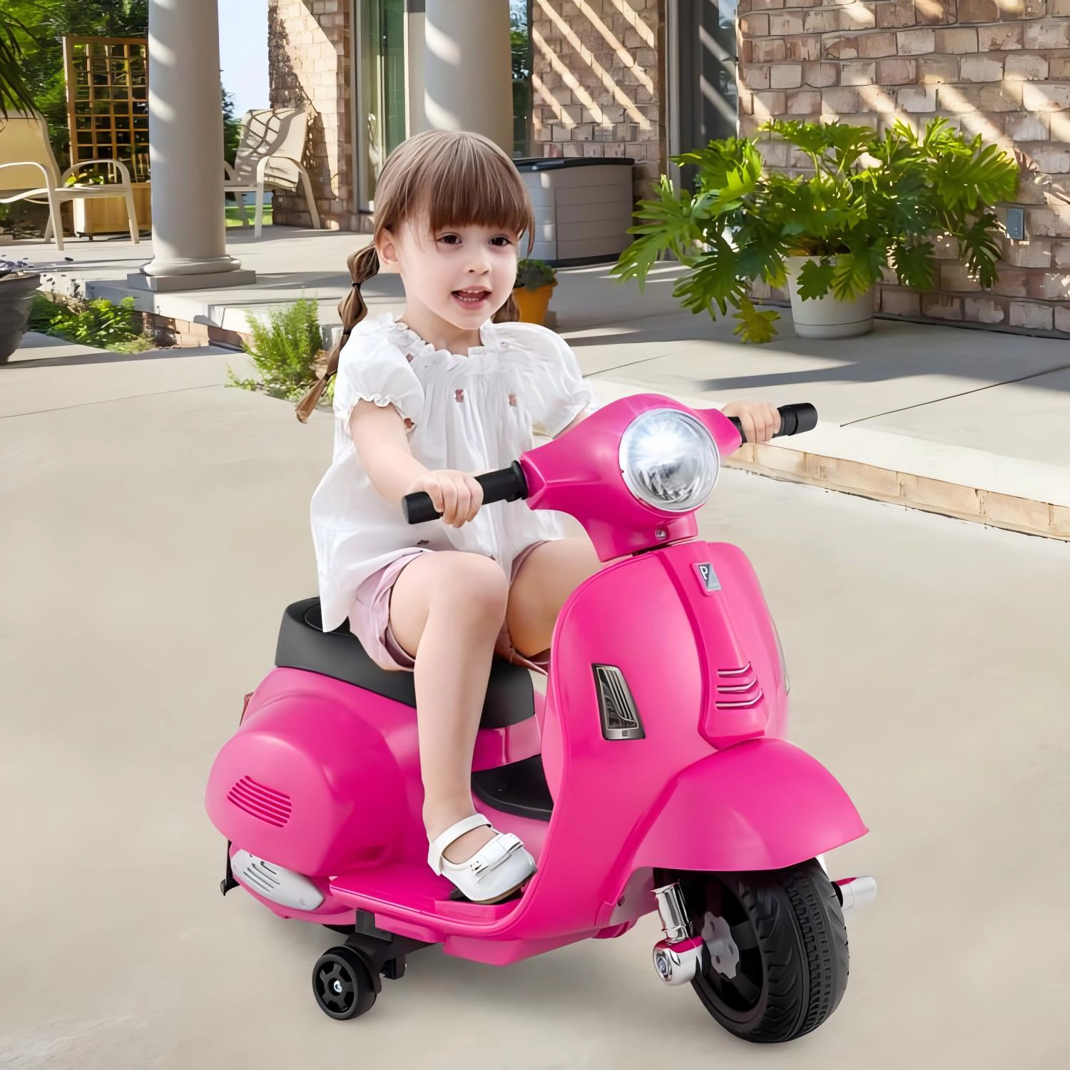 SUGIFT Toddler Pink 6V Ride On Motorcycle with LED Headlight and Training Wheels 26-in W 55-lb Rider Capacity