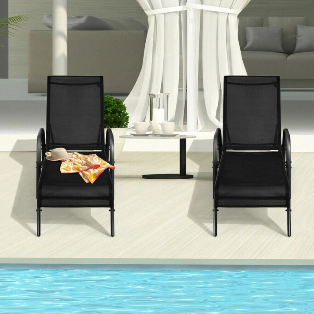 Hivvago 2 Pieces Outdoor Patio Lounge Chair Chaise Fabric With Adjustable Reclining Armrest