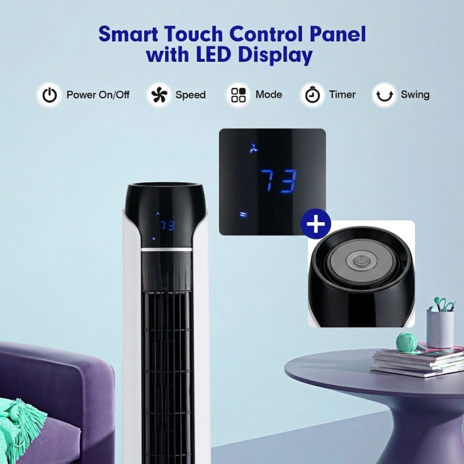 SUGIFT 47.5-in Bladeless Oscillating Tower Fan with 3 Wind Modes 3 Speeds 15H Timer and LED Remote