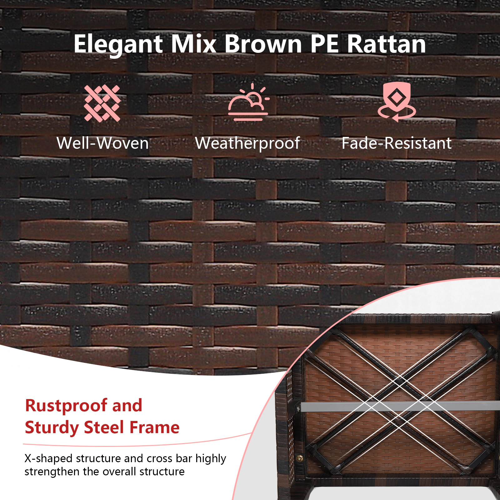 SUGIFT Set of 2 355-lb Capacity Mix Brown PE Rattan Patio Ottomans with Red Water-Resistant Cushions