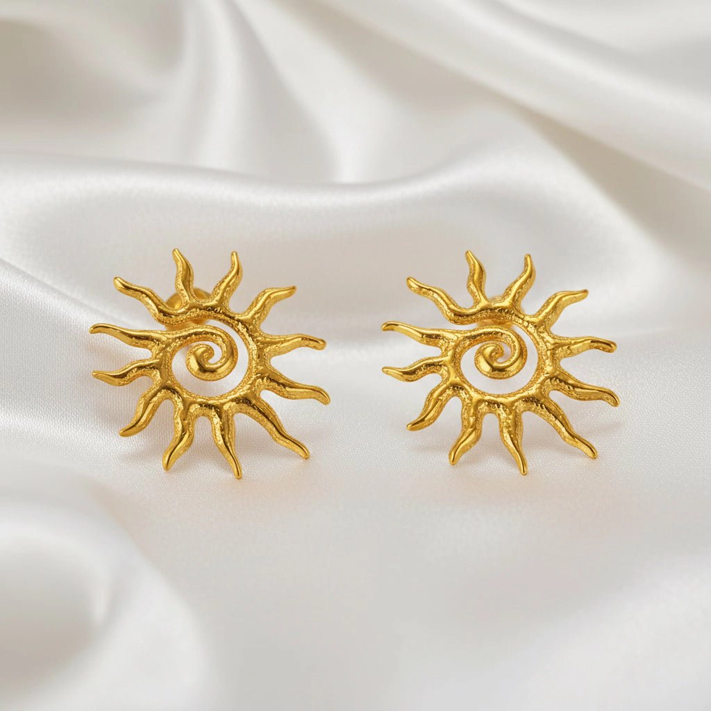 DressAtR Women's Sun Gold Plated Stud Earrings