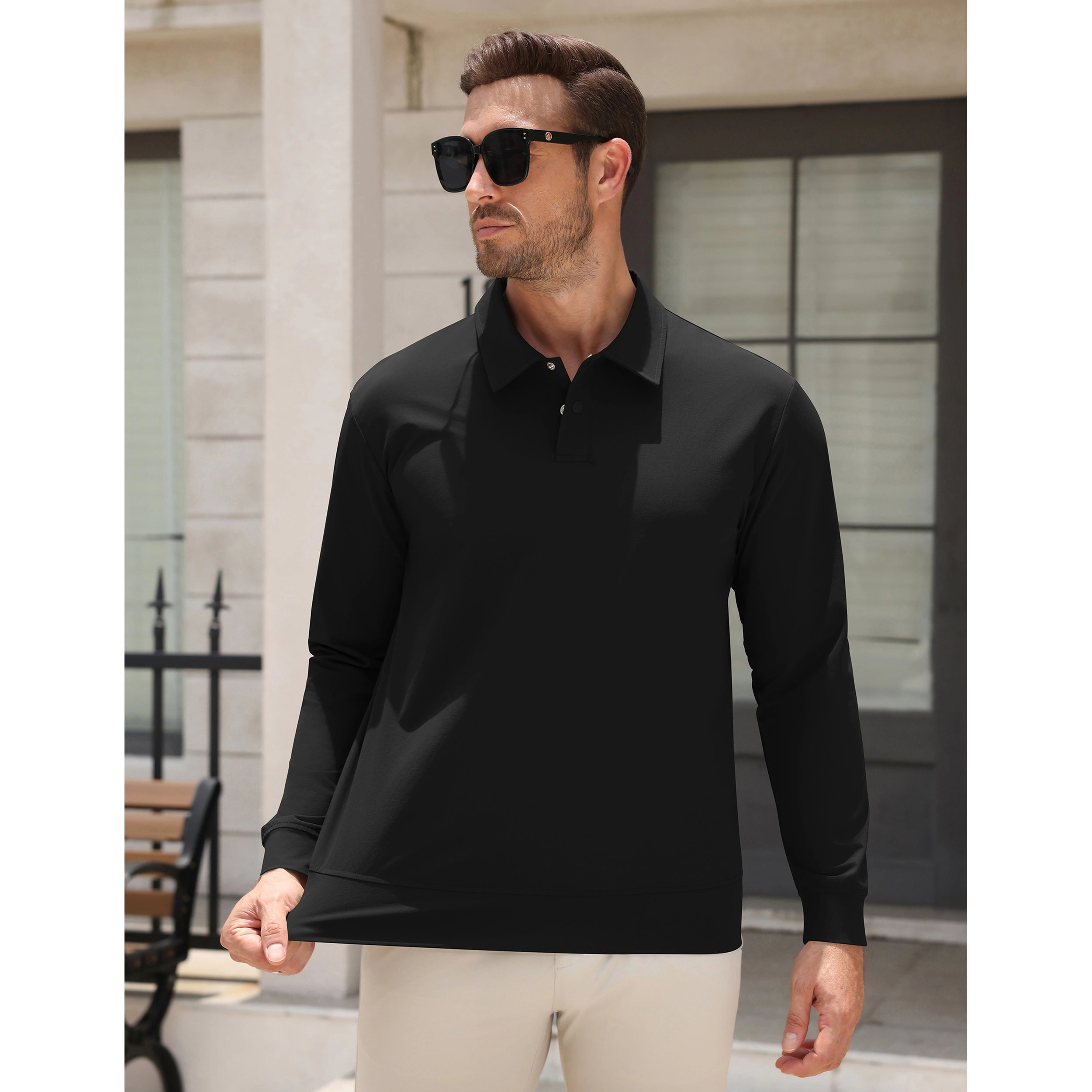 COOFANDY Men's Long Sleeve Knit Collared Polo Shirt