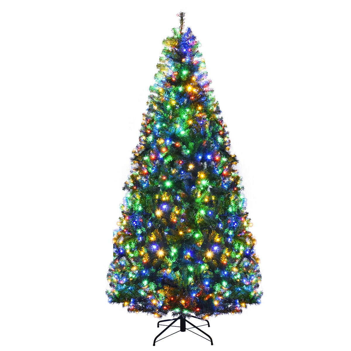 SUGIFT Dense PVC Needle Pre-Lit Hinged Artificial Christmas Tree 7-ft Green with LED Lights and Metal Stand