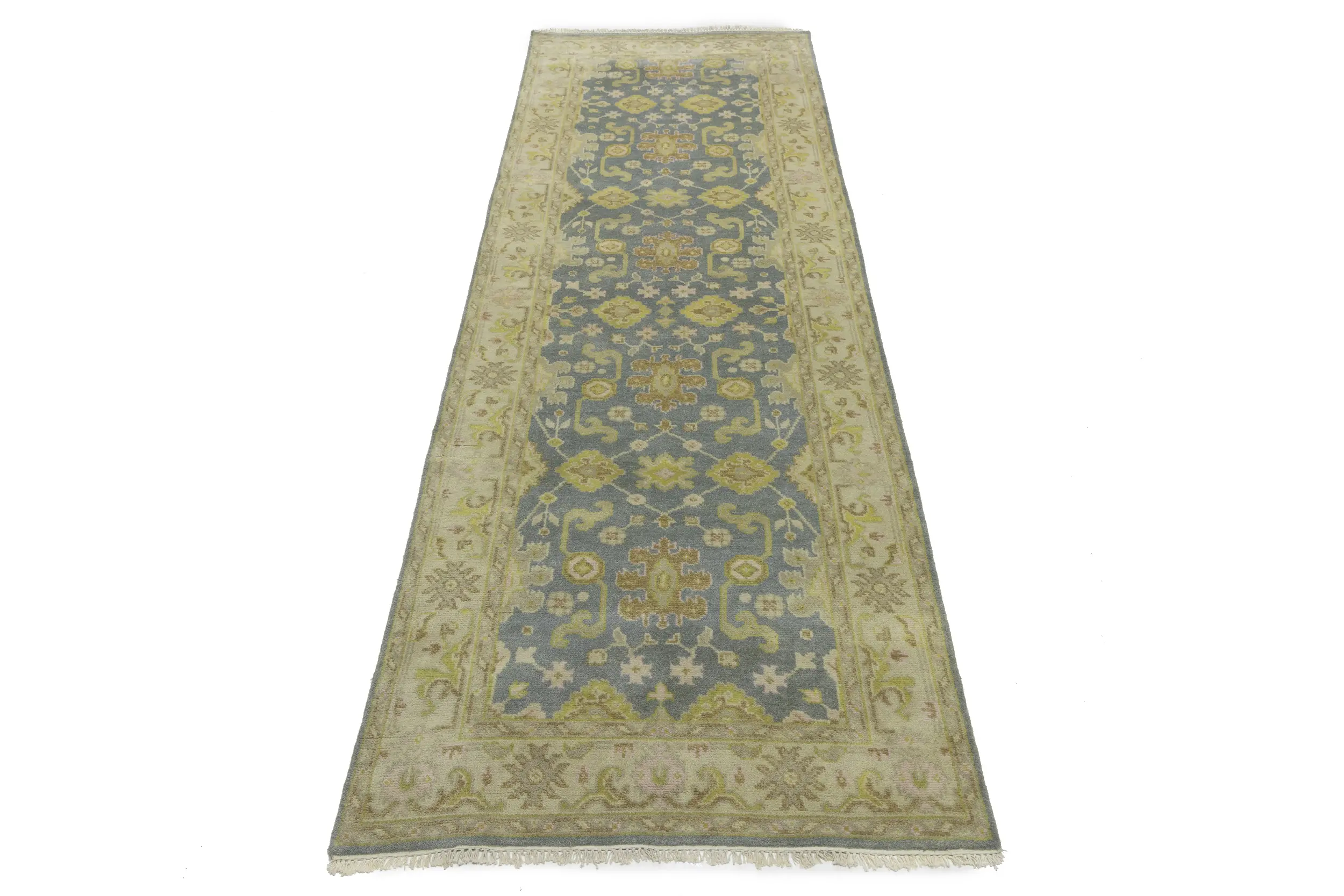 Magic Rugs 4'1 X 11'6 Gray & Beige Hand Knotted Oushak Wool Runner Rug