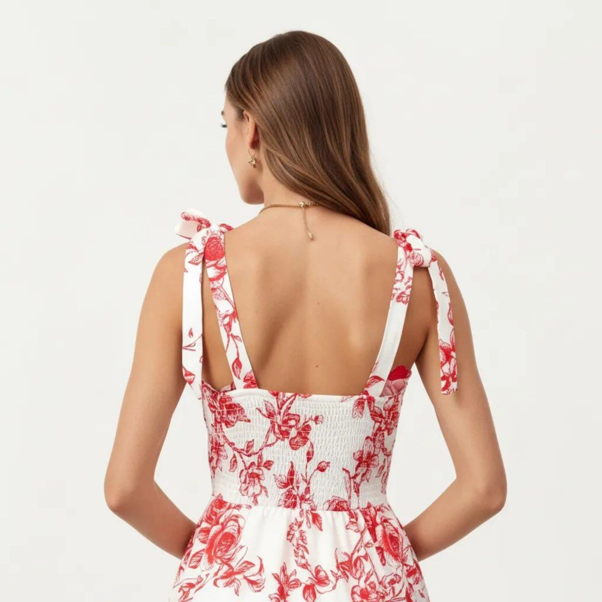 Anna-Kaci Women's Sleeveless Floral Ruffle Strap Detail Square Neck Tiered Skirt Flowy Maxi Dress