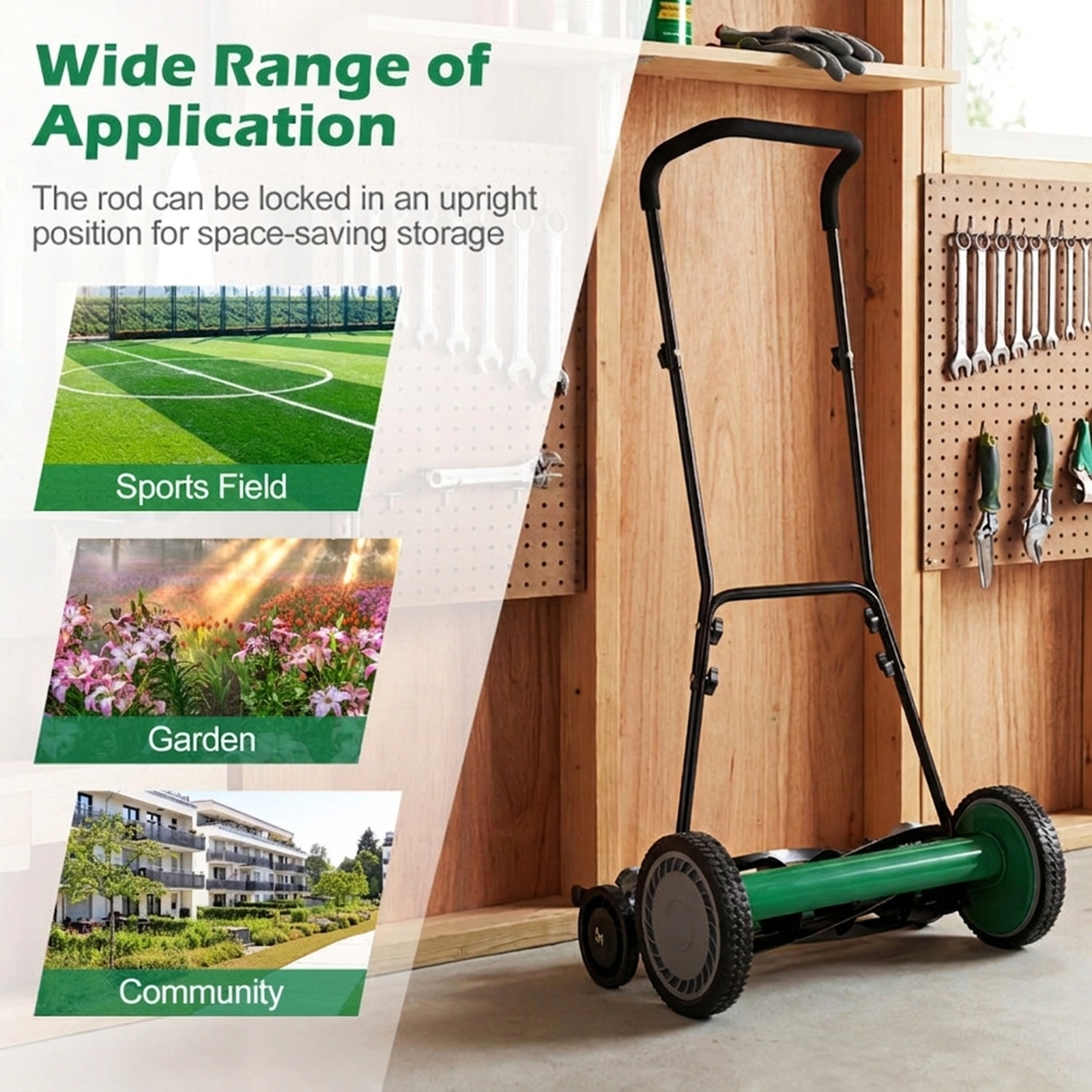 SUGIFT 18-in Cutting Width Push Reel Lawn Mower 4-Position Adjustable with Removable Grass Catcher Green