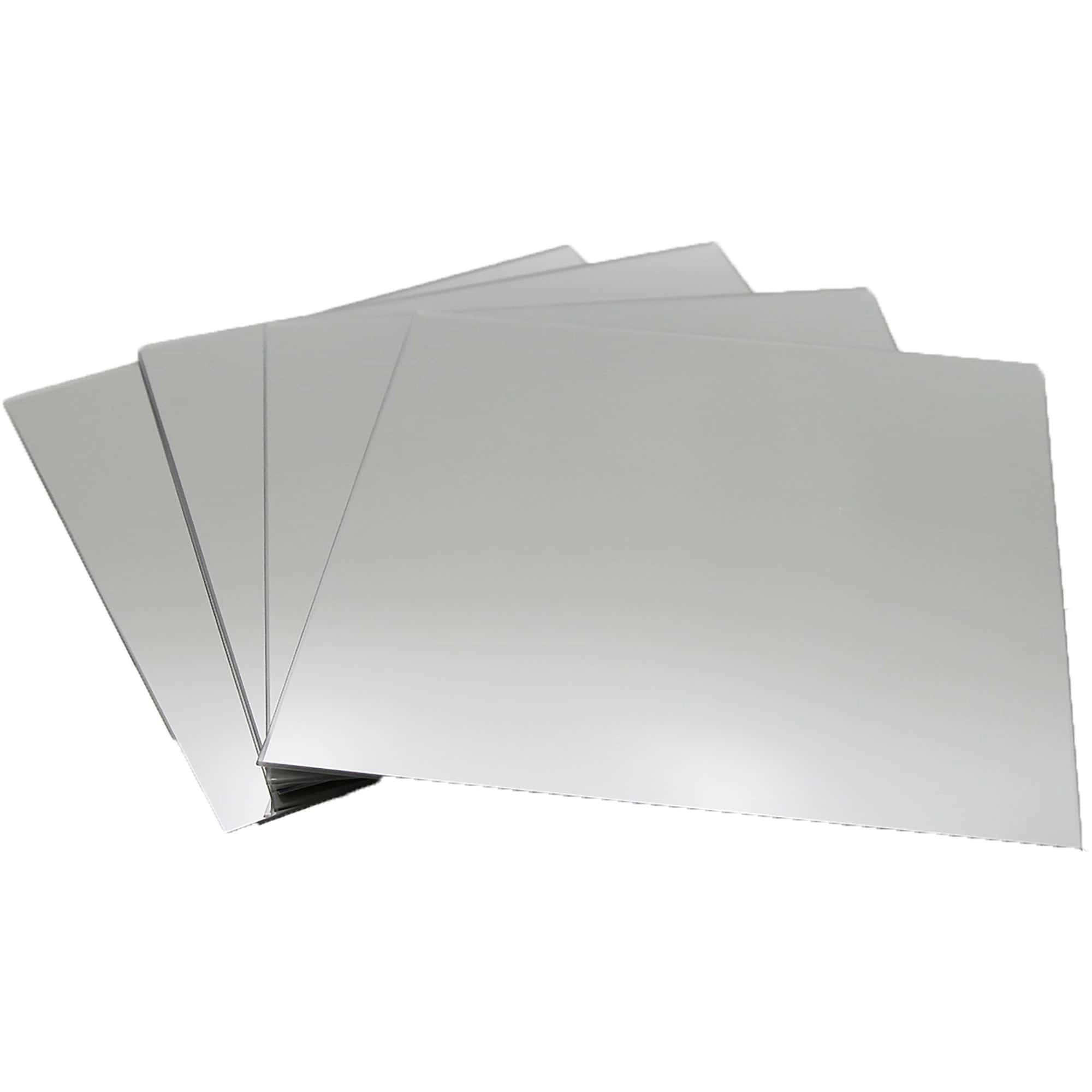 Evideco French Home Goods Set of 4 Frameless 7.12 in Square Self-Adhesive Glass Mirrors, Silver