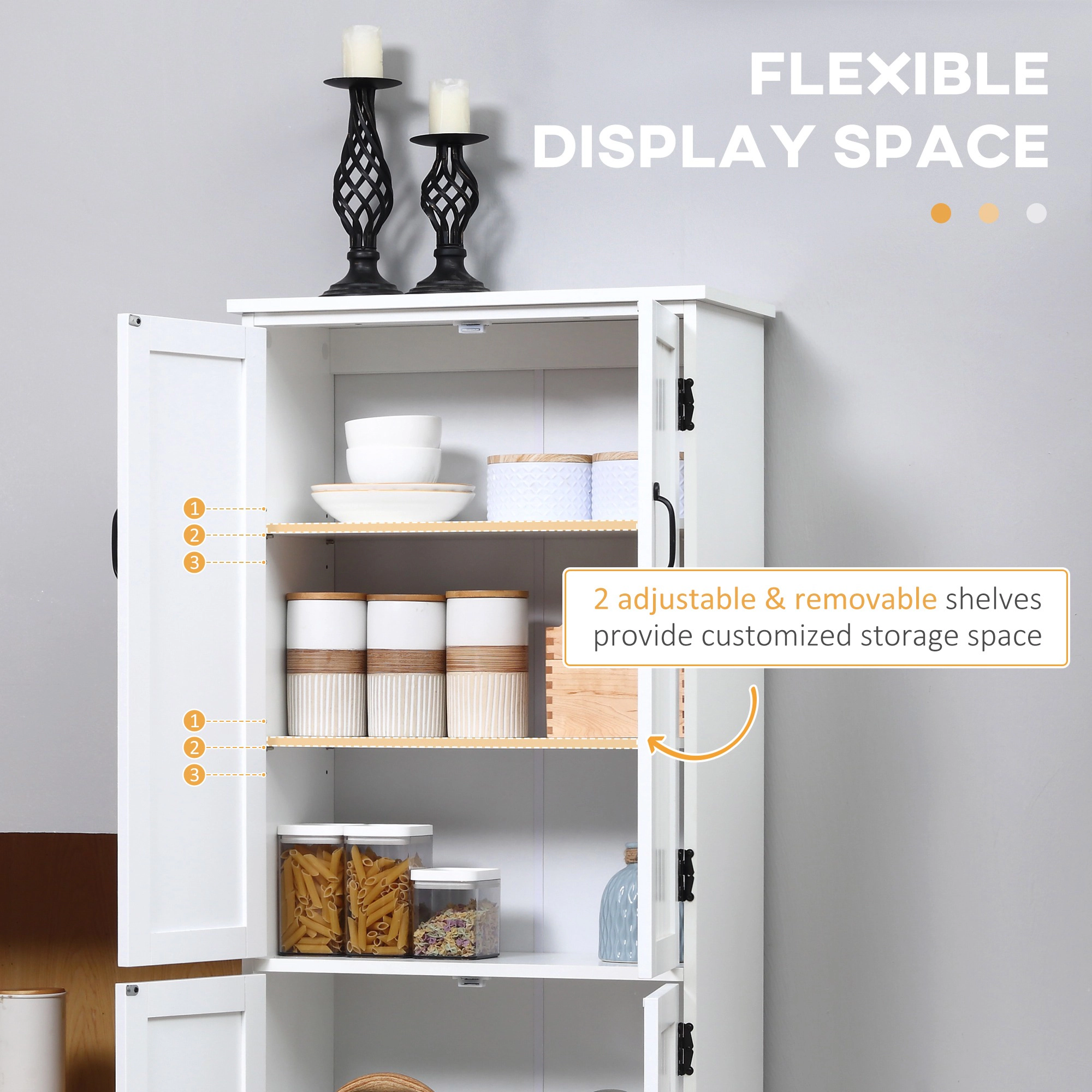 HONGGE Accent Floor Storage Cabinet Kitchen Pantry with Adjustable Shelves and 2 Lower Doors