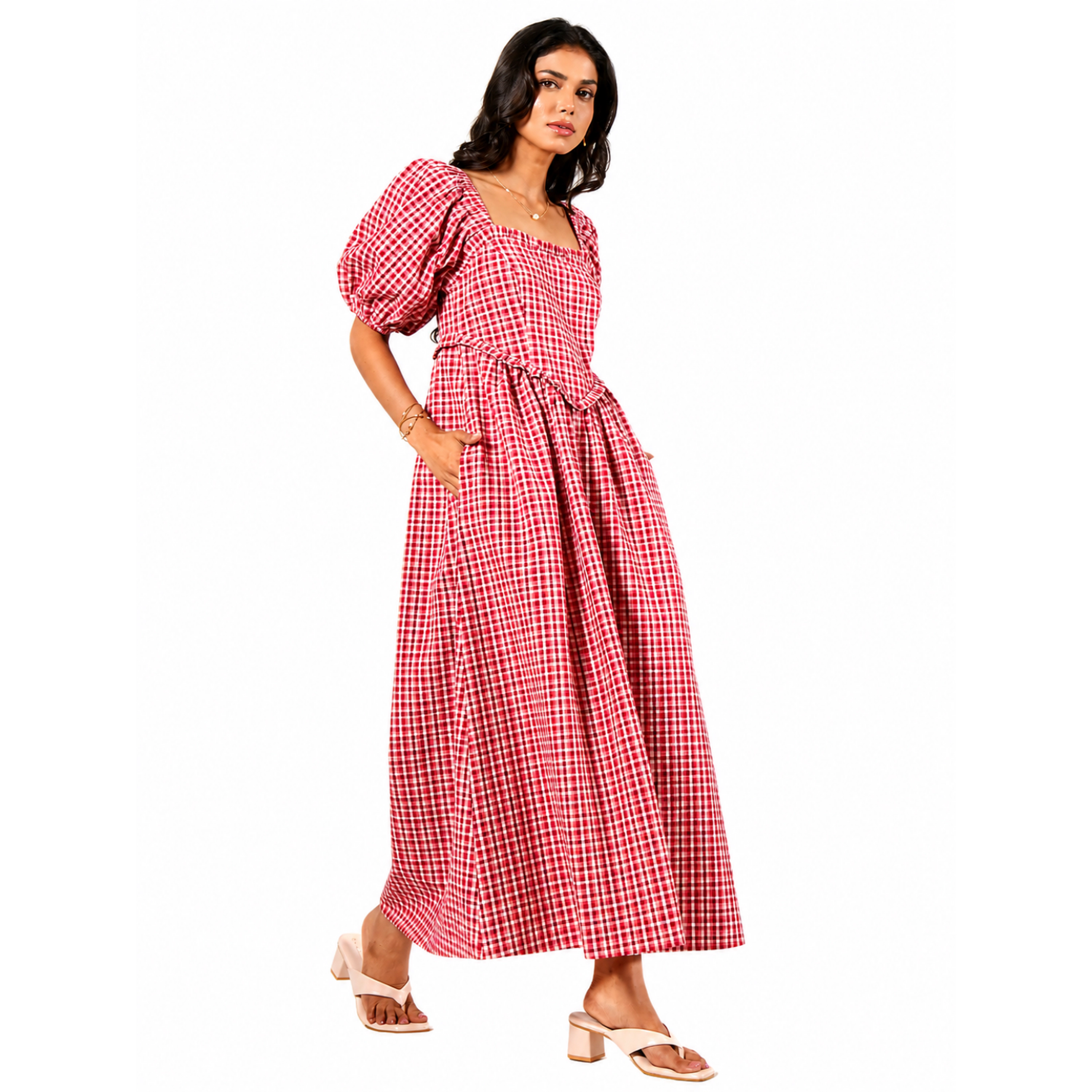 Rose & Nancy Women's Karri Heart Boddice Red Check Dress