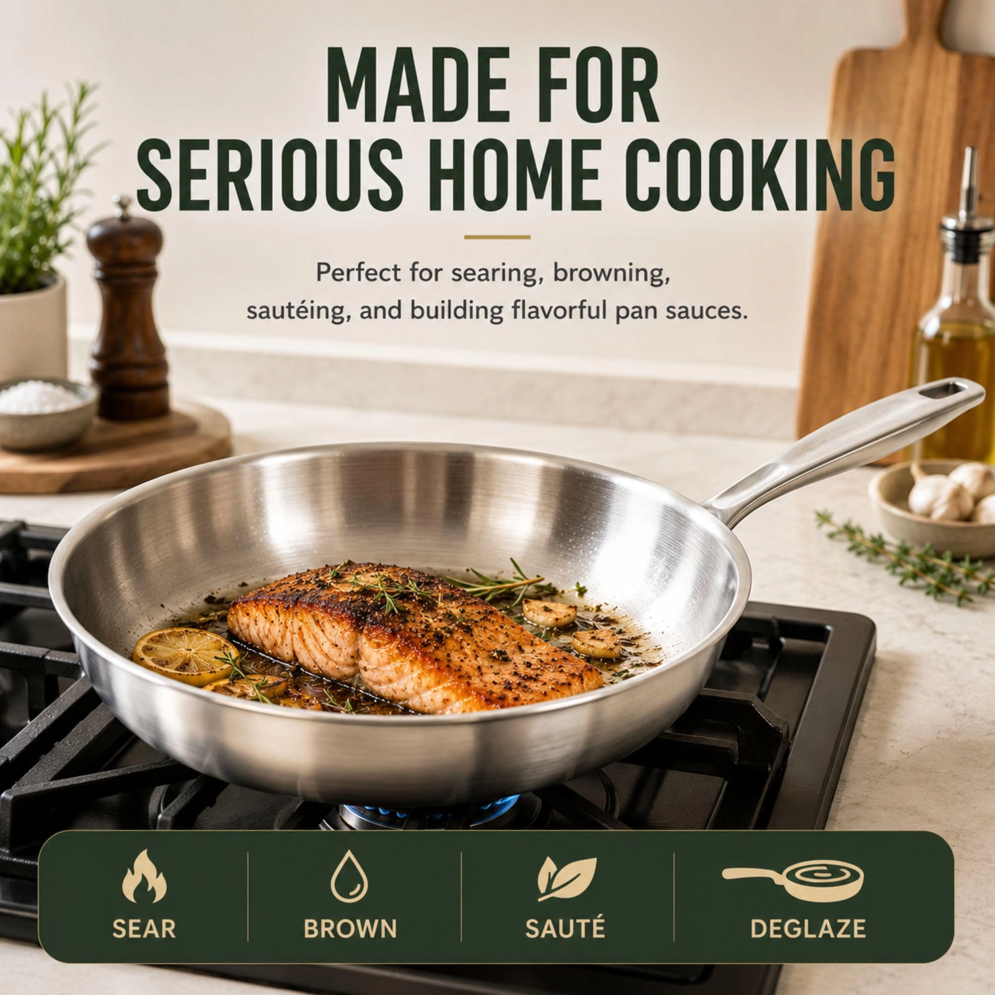 Alva Maestro 5-Ply Stainless Steel Frying Pan Set with Tempered Glass Lids