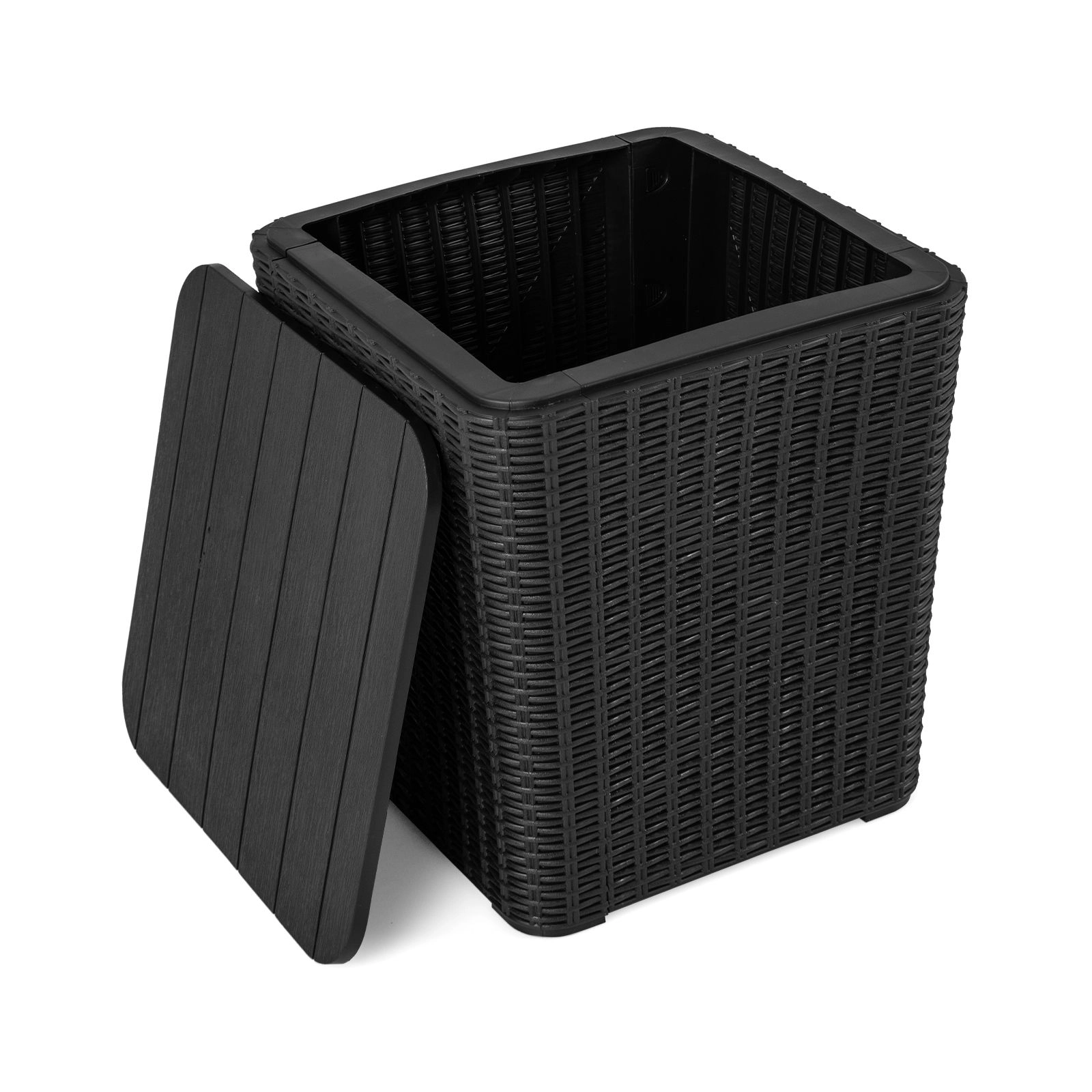 SlickBlue Outdoor Storage Side Table with Lid and Wicker Texture