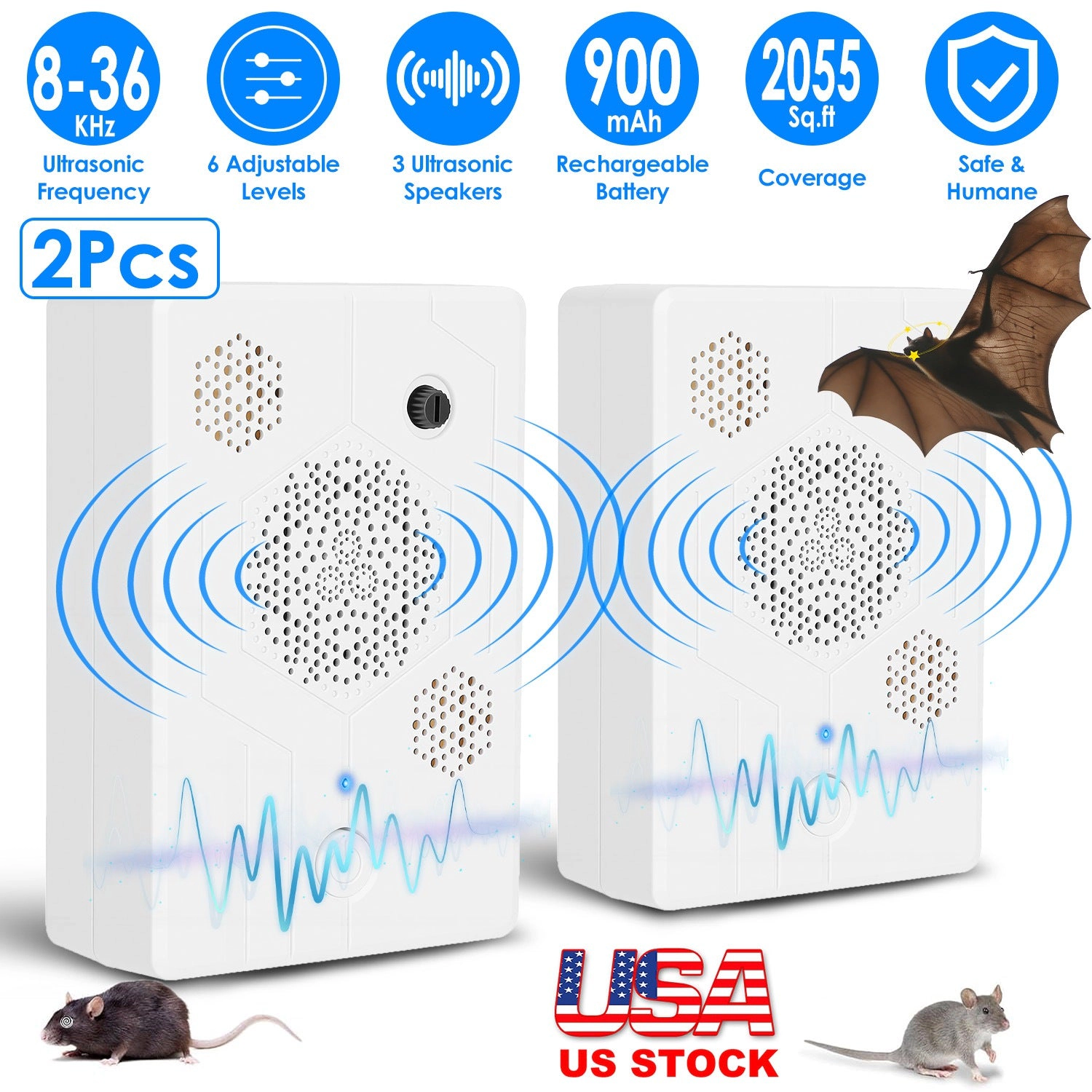 GBruno 2-Pc Rechargeable Ultrasonic Pest Repellent