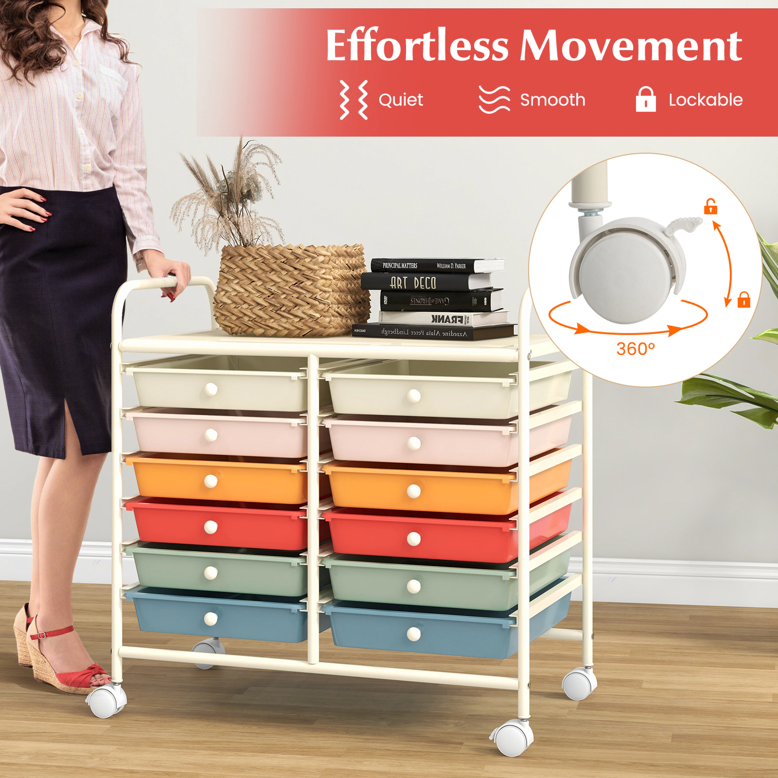 SUGIFT 12-Drawer Rolling Storage Cart with Removable Plastic Drawers on Wheels Macaron