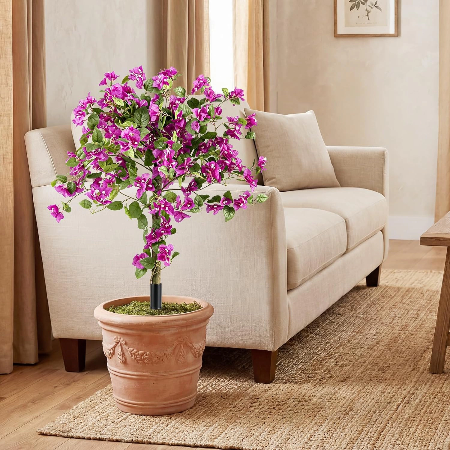 SlickBlue Artificial Bougainvillea Tree Set of 2 Pink Floral Faux Plant Porch Patio Decor