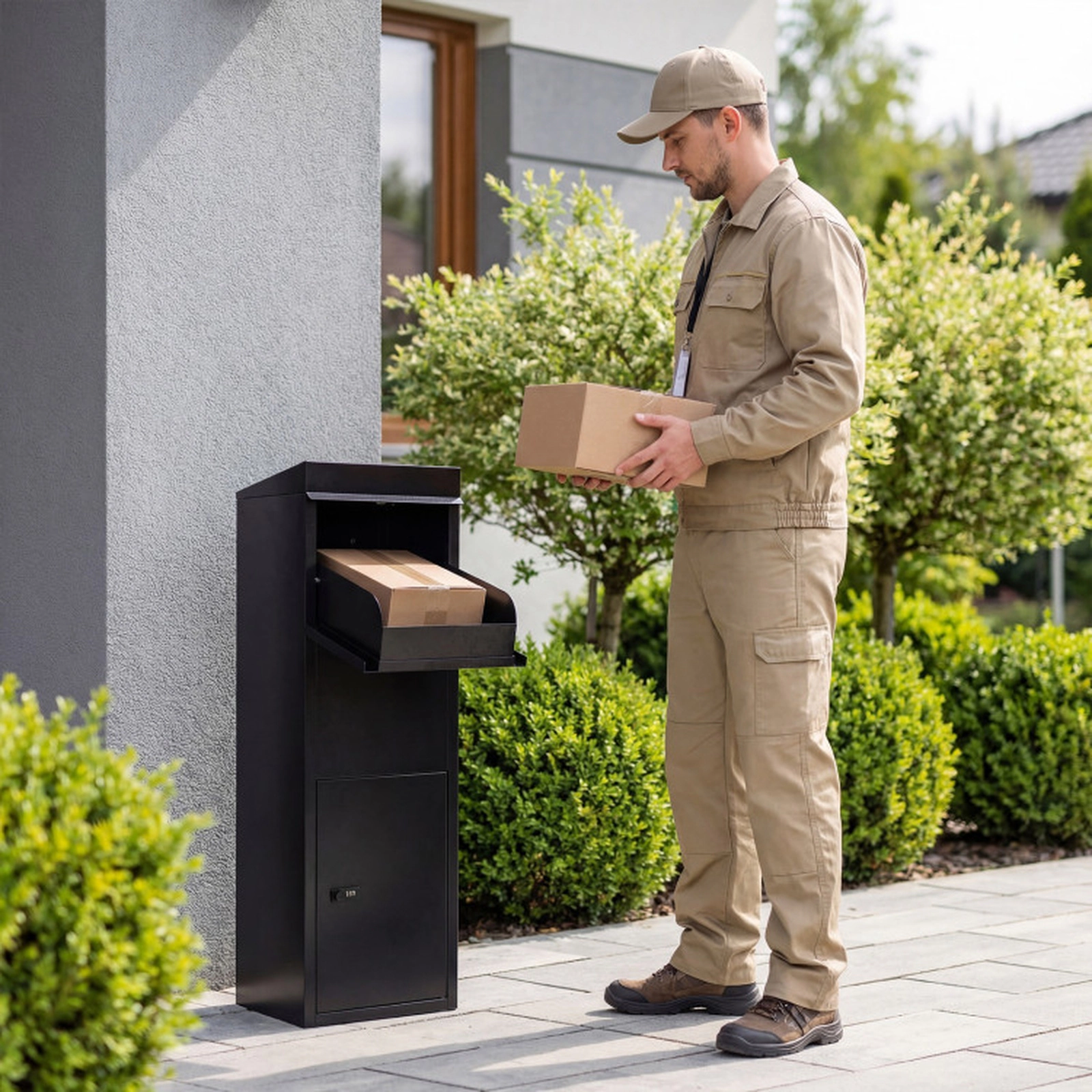SUGIFT Outdoor Package Delivery Storage Box with Anti-Theft Baffle 110-lb Capacity Black