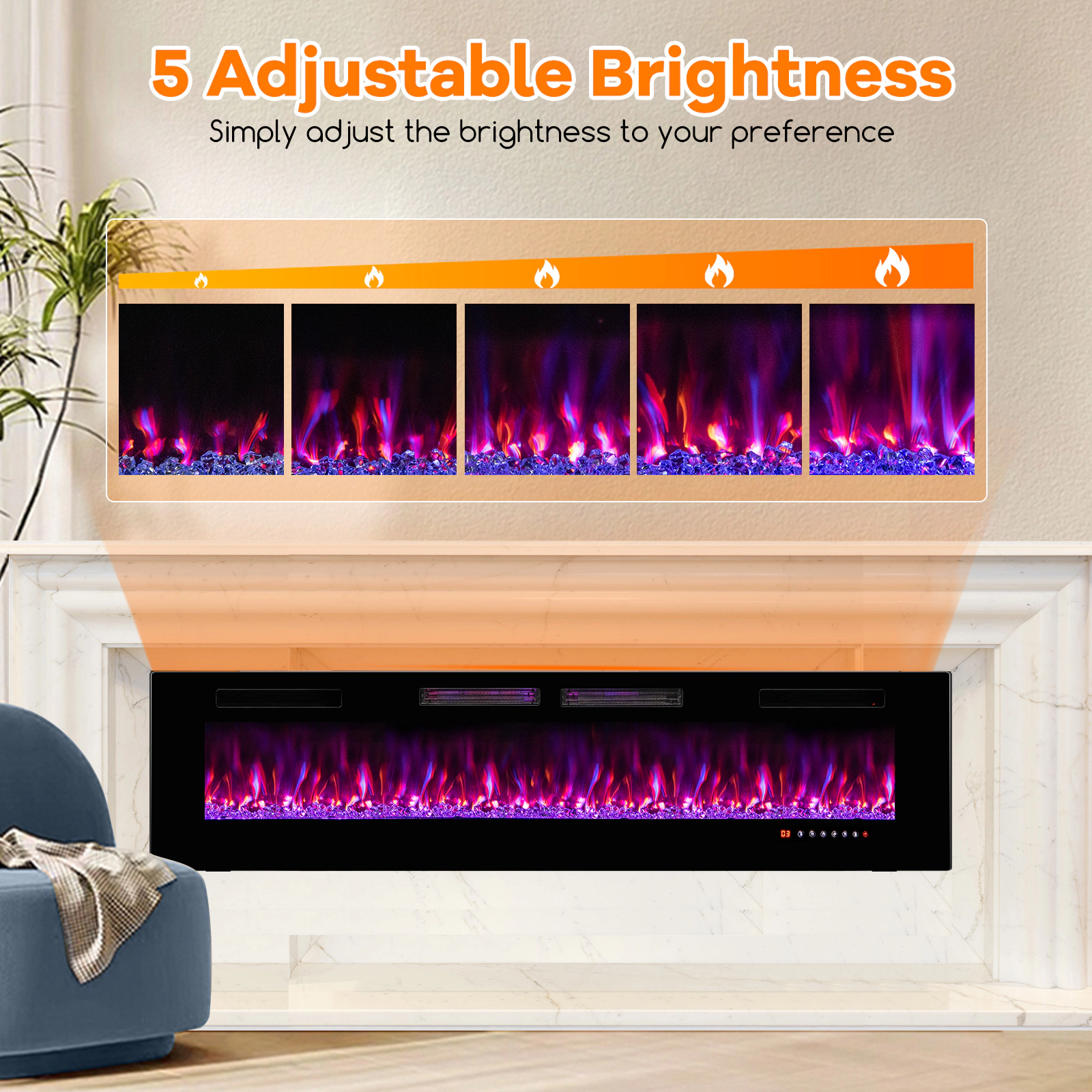 LJG Ultra-Thin Electric Fireplace with Decorative Crystals