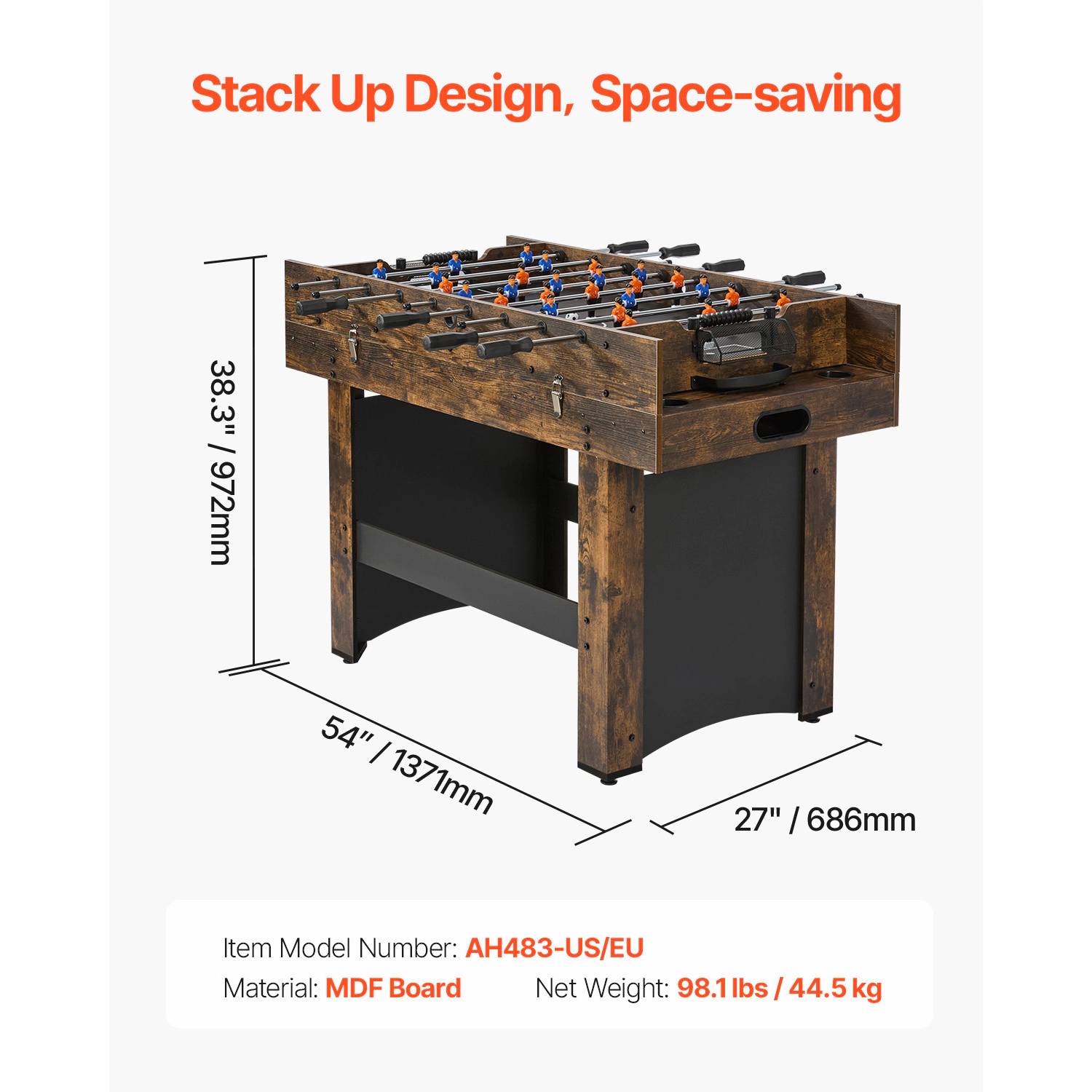 HONGGE 54-Inch 3-in-1 Combo Game Table, Air Hockey, Foosball and Ping Pong with Pushers and Pucks for Family Game Room