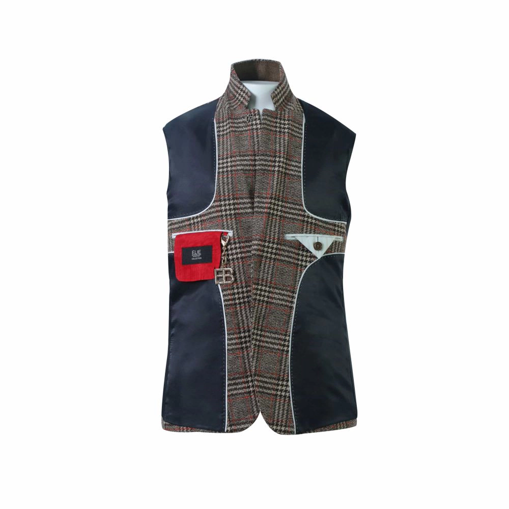 Elie Balleh Boys Slim Fit Windowpane Blazer