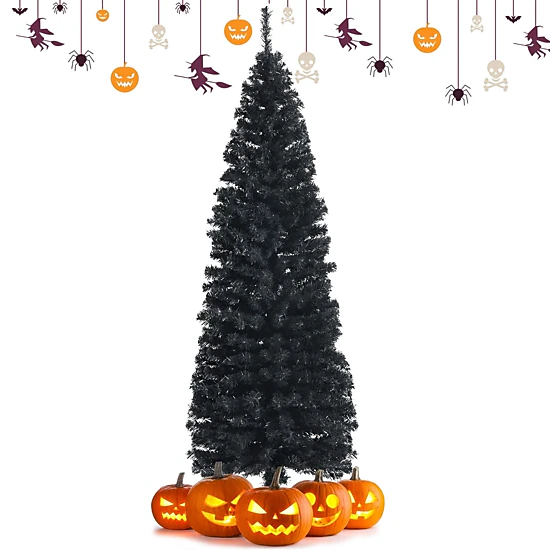 SlickBlue 6FT Black Artificial Christmas Tree with Pencil Design
