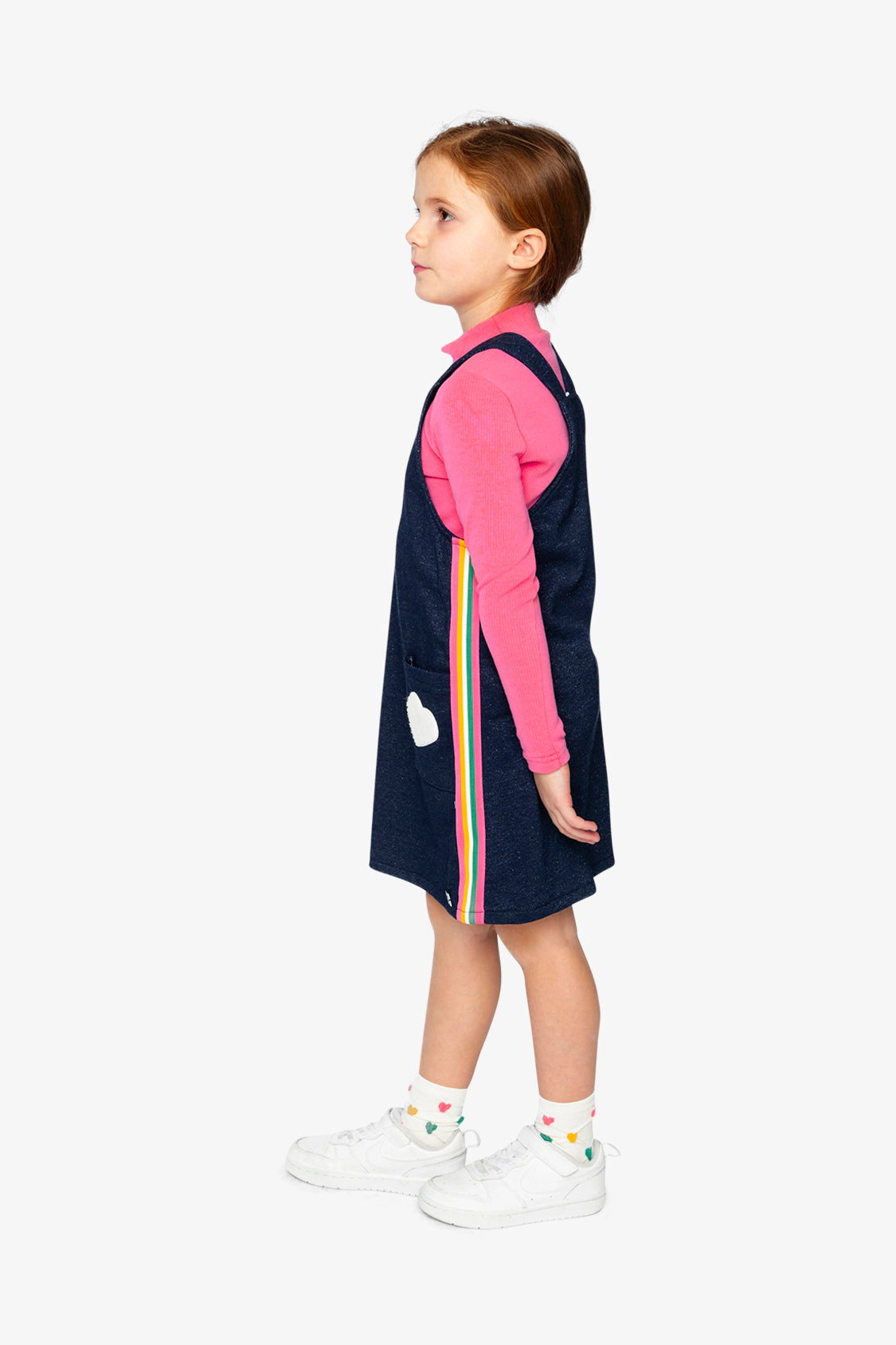 Deux par Deux Girls Appliqué Patch French Terry Overall Dress