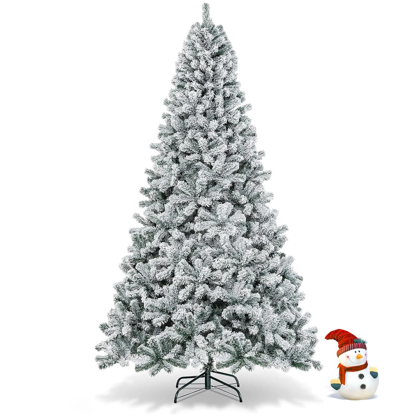 Glintex 9-Ft Pre-Lit Snow Flocked Christmas Tree with 550 LED Lights, White