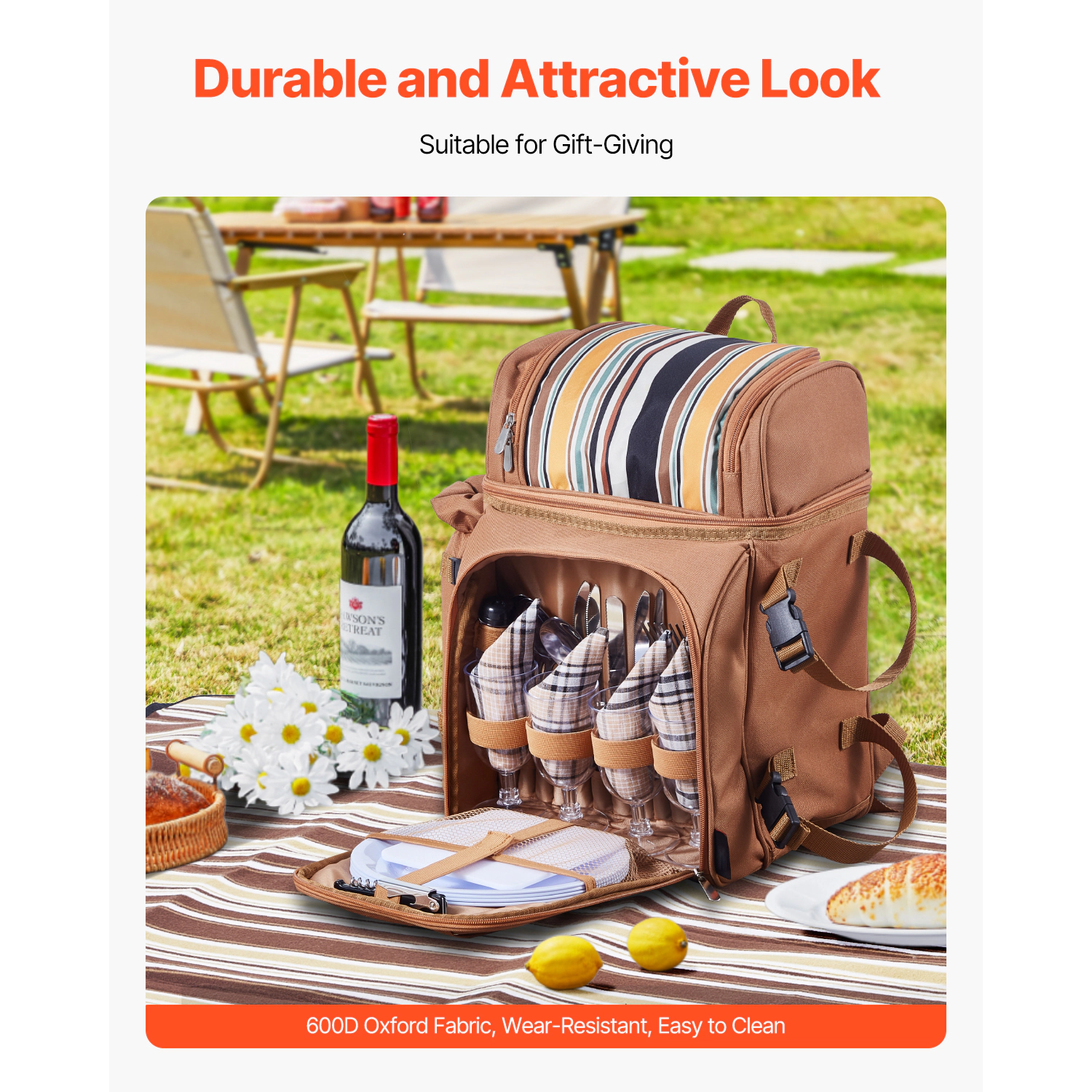HONGGE Picnic Backpack Beach Bag for with Insulated Cooler Compartment Detachable Bottle/Wine Holder