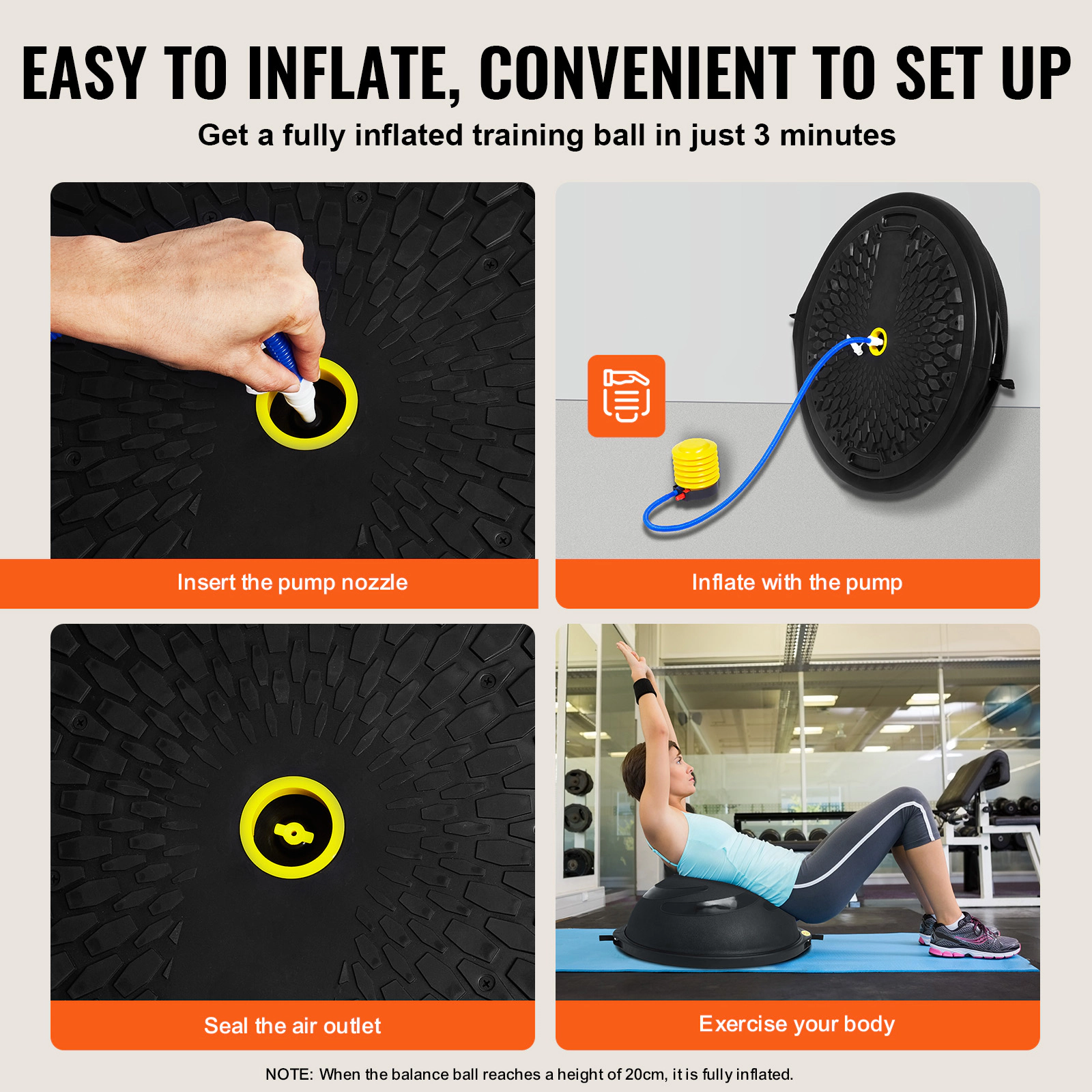 HONGGE Half Exercise Ball Trainer Balance Stability Yoga with Resistance Bands & Foot Pump