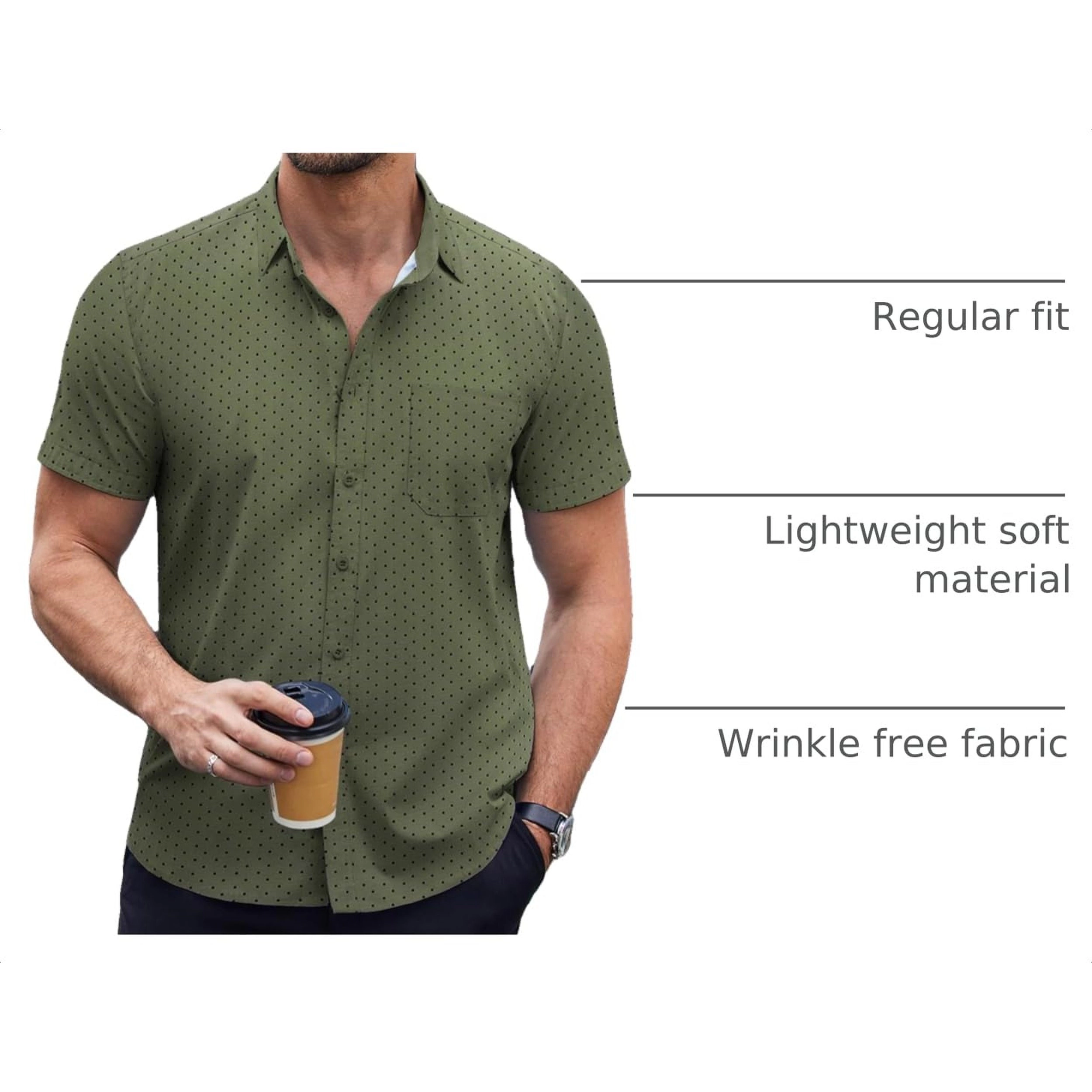 COOFANDY Mens Short Sleeve Button Down Shirts Polka Dot Lapel Collar  Tops