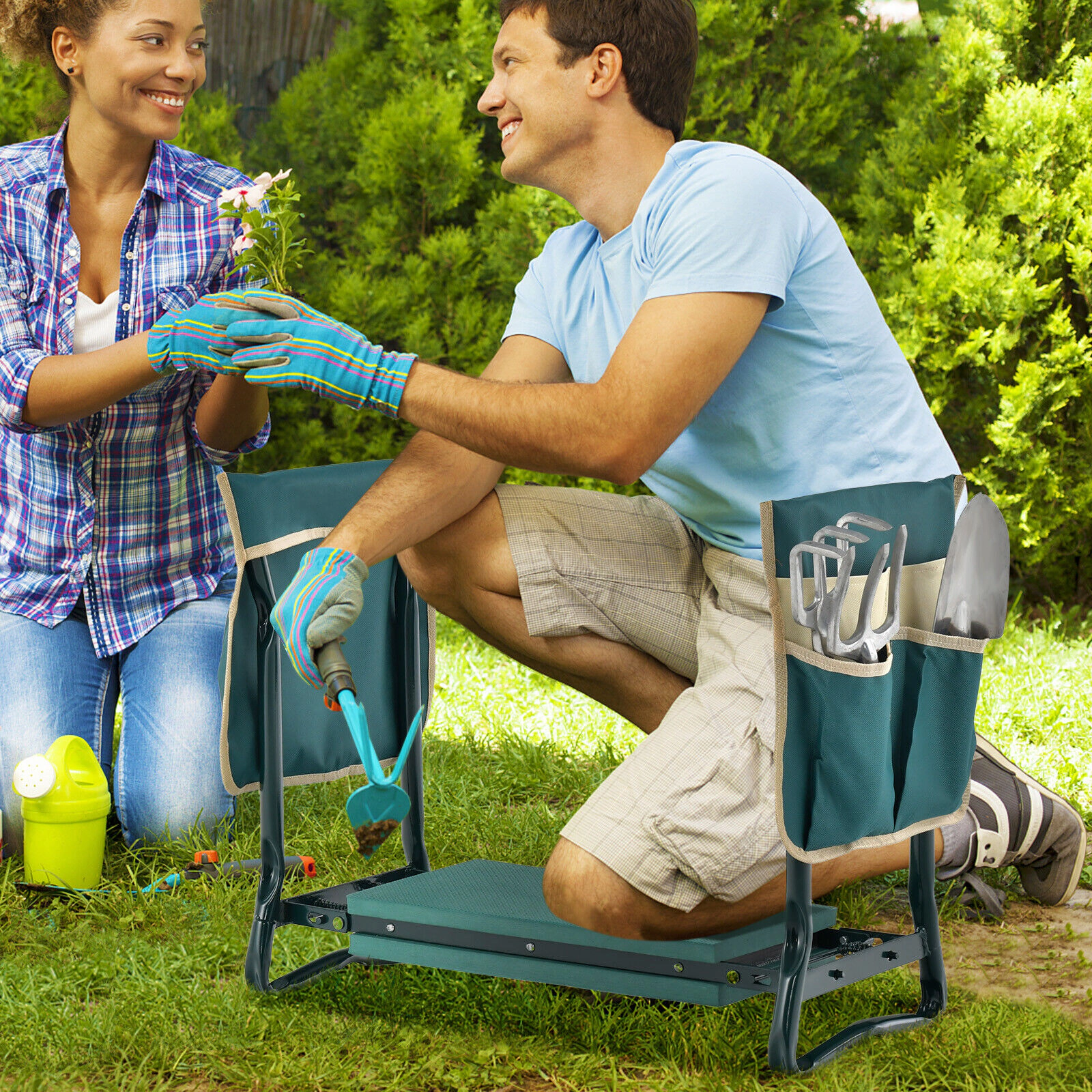SUGIFT Folding 2-in-1 Garden Kneeler and Seat Bench 16 x 6-in EVA Foam Cushion 260-lb Capacity 23 x 11 x 20-in Green