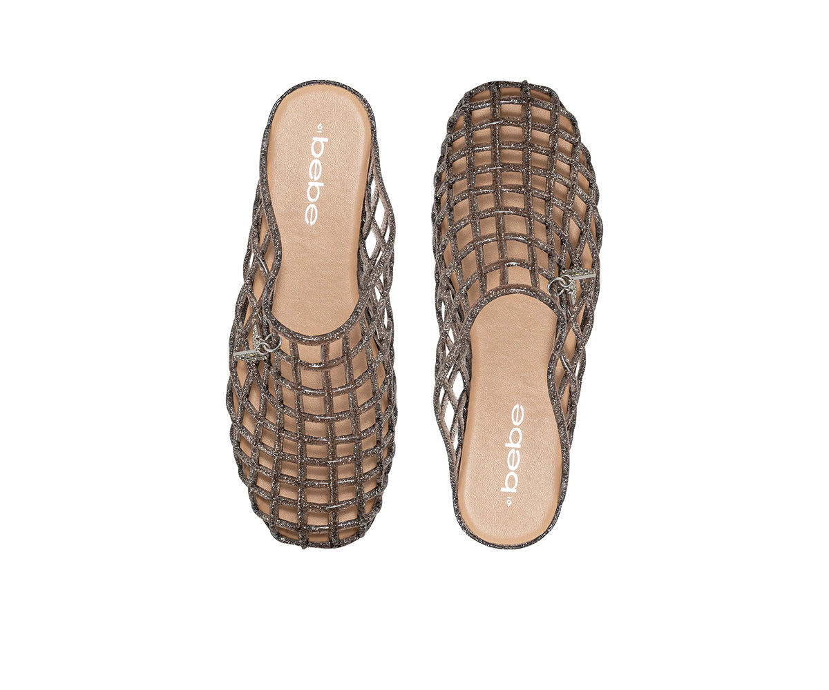 bebe Women's Jelly Mule Flats with Dangling Charms Slip On Shoes