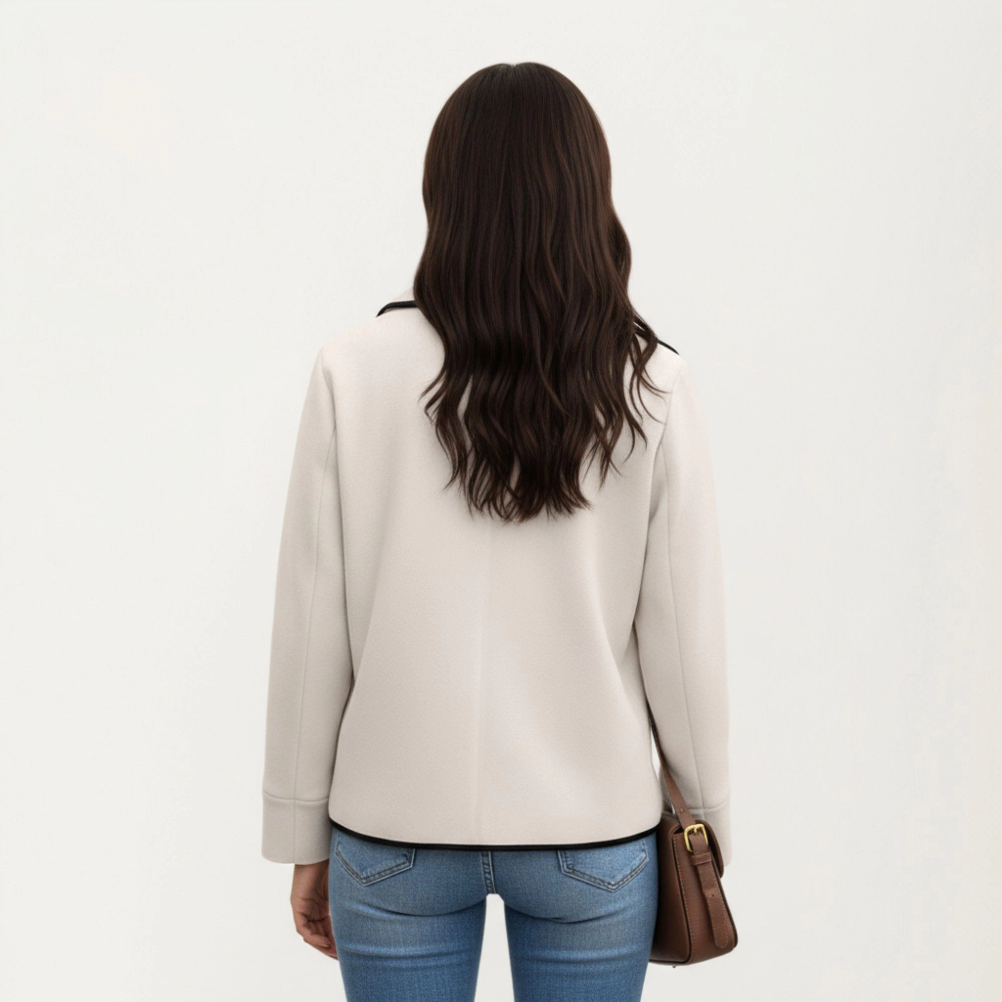 Anna-Kaci Women's Double Breasted Peacoat with Contrast Trim and Wide Lapel Collar