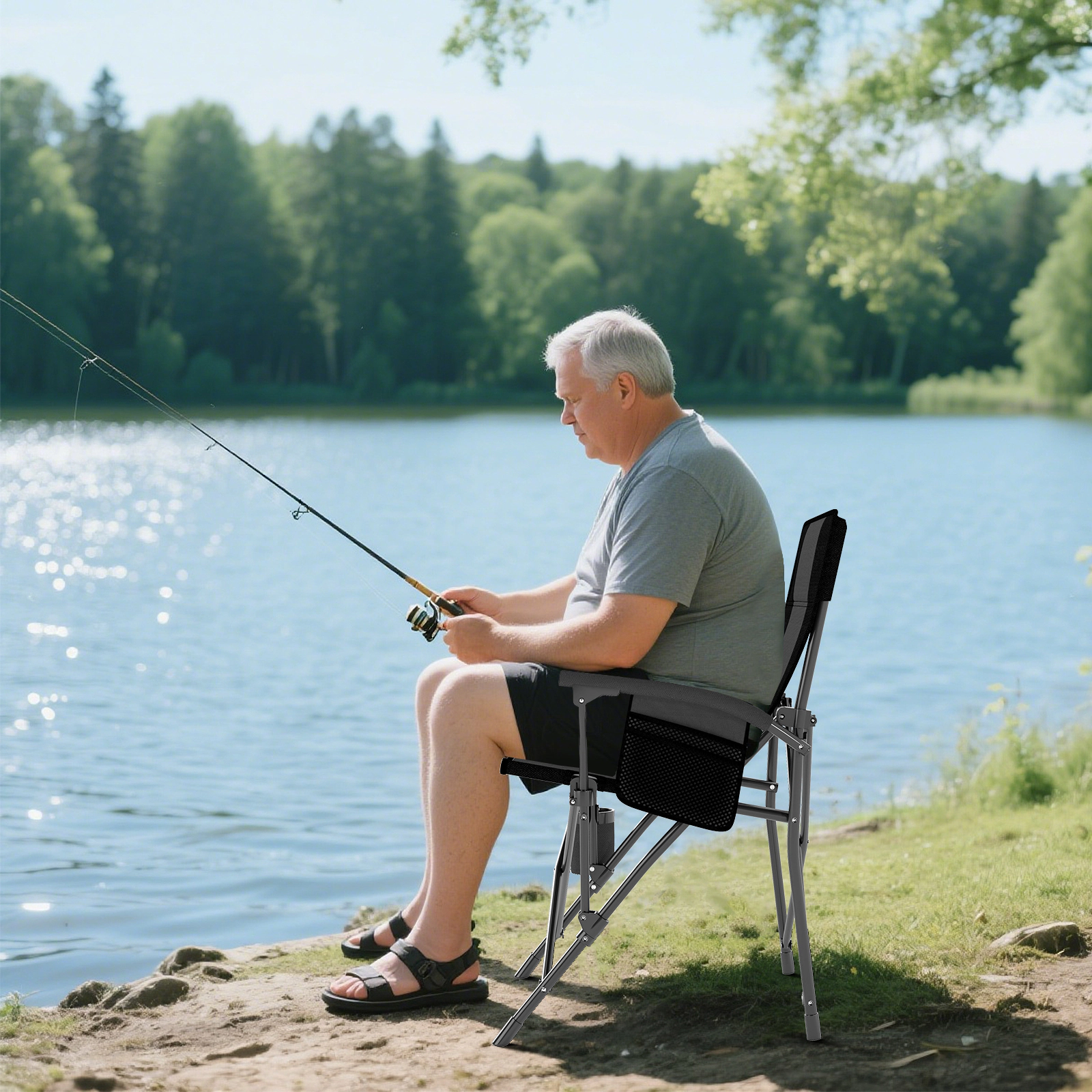 LJG Portable Folding Oxford Cloth Camping Chair with Cup Holder and Side Pocket