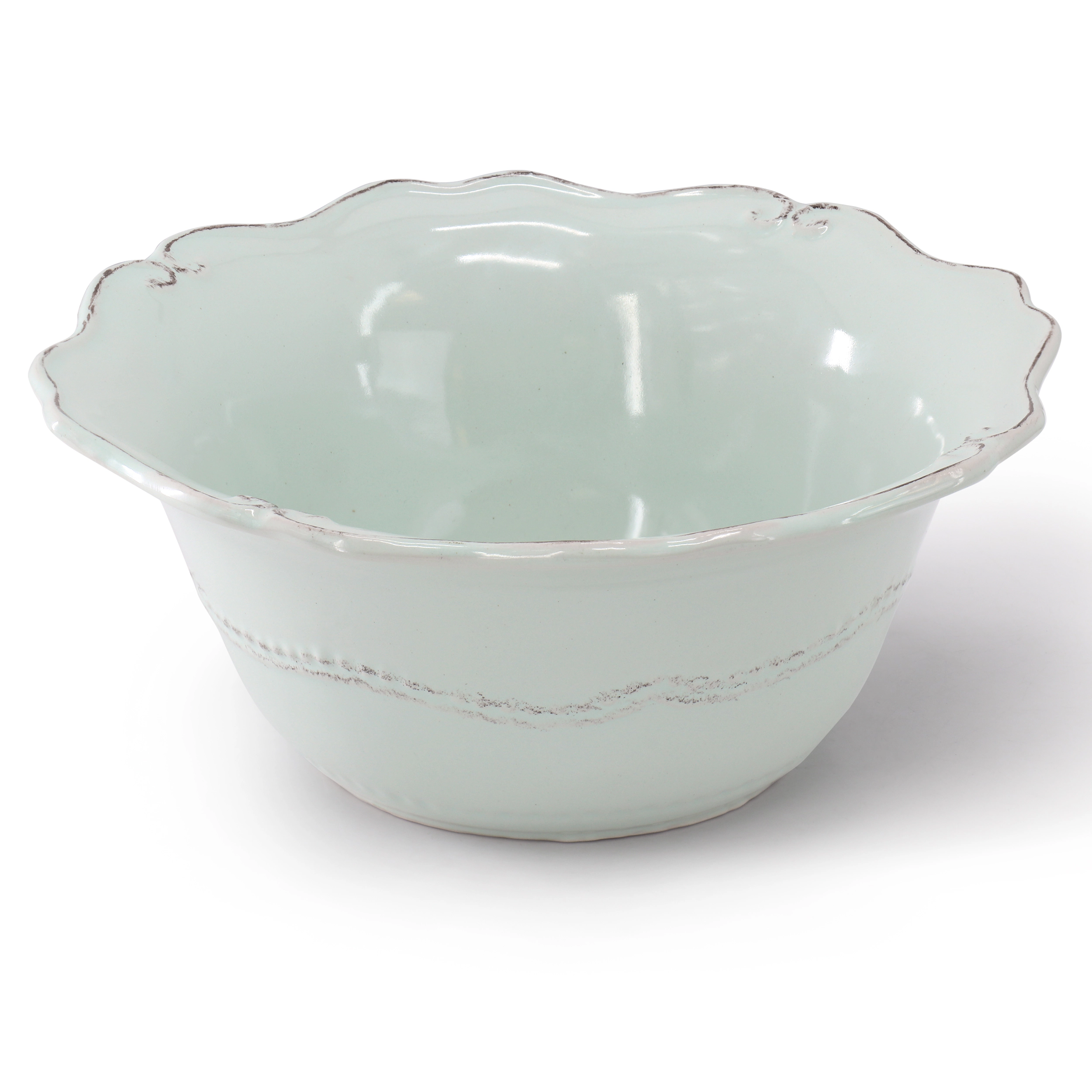 Modern Southern Home Capri 2 Piece 10 Inch Scalloped Stoneware Serving Bowl Set in Egg Blue