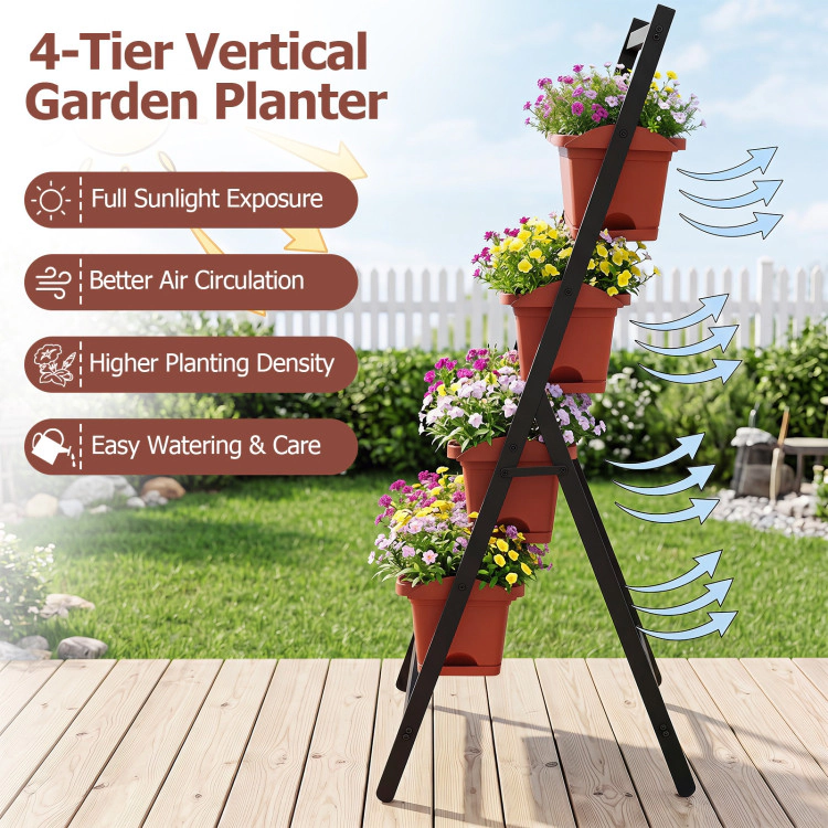 Hivvago 4-Tier Vertical Raised Garden Bed with Drainage Holes and 4 Containers