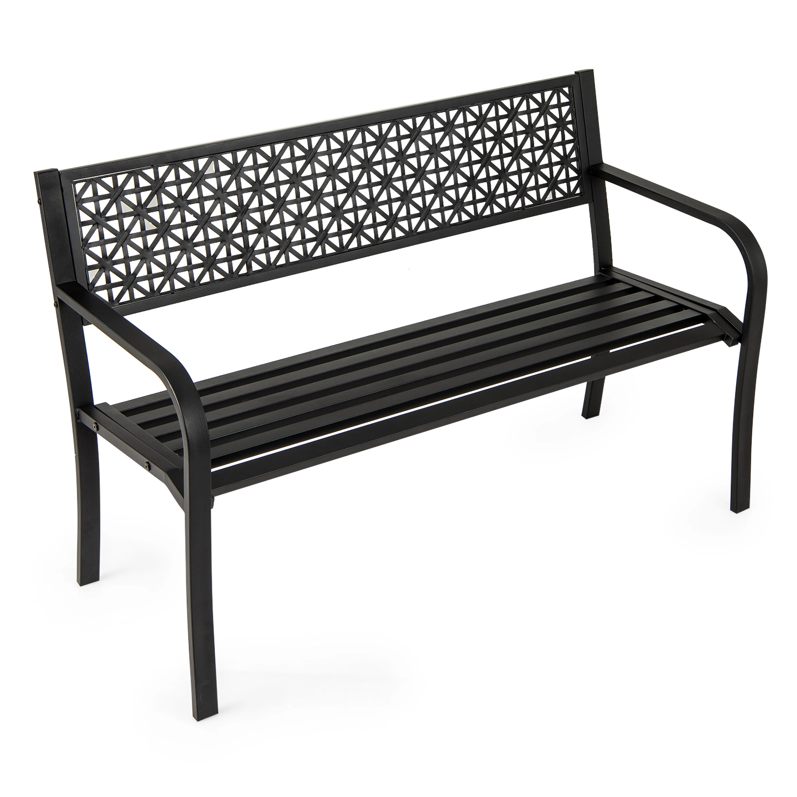 SUGIFT 50 in Garden Bench Black Metal with Patterned Backrest and Curved Armrests