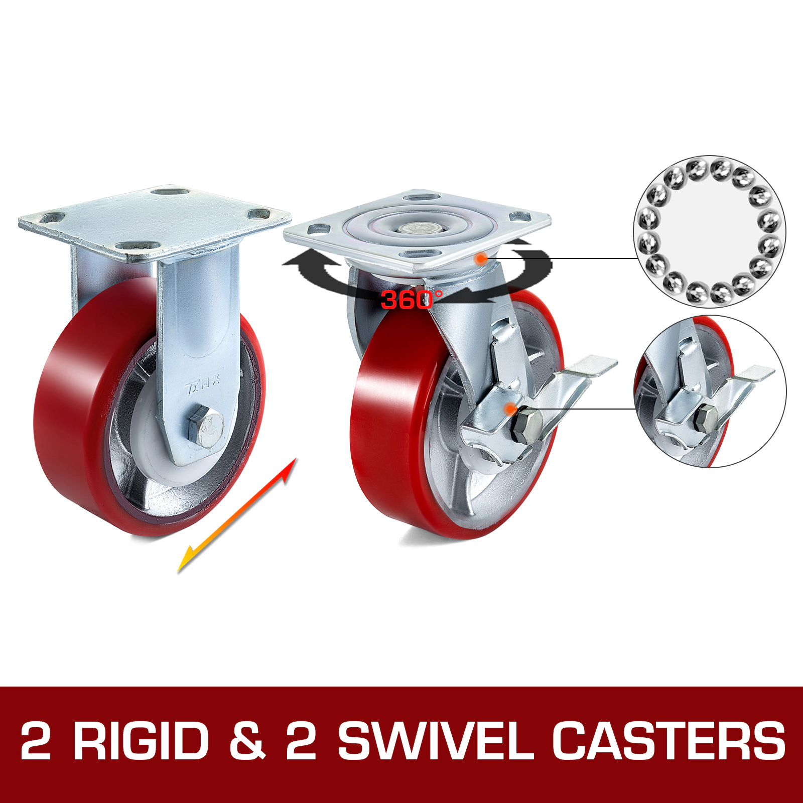 HONGGE Caster Wheels Swivel Plate Casters with Wheels Per Caster Wheels