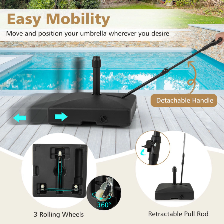 Hivvago Mobile Patio Umbrella Base Water Sand Fillable Market Table Umbrella Stand With 3 Wheels