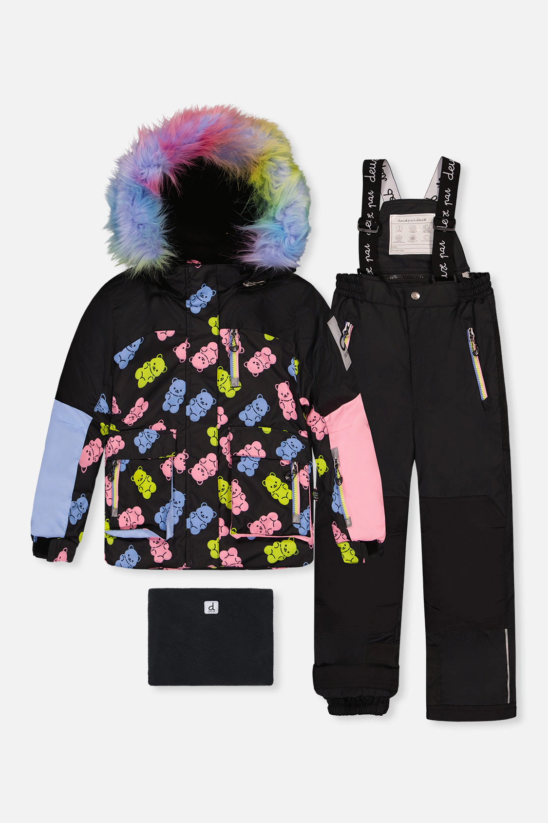Deux par Girls Gummy Bear Print Two Piece Play Snowsuit with Hooded Jacket and Snow Pants