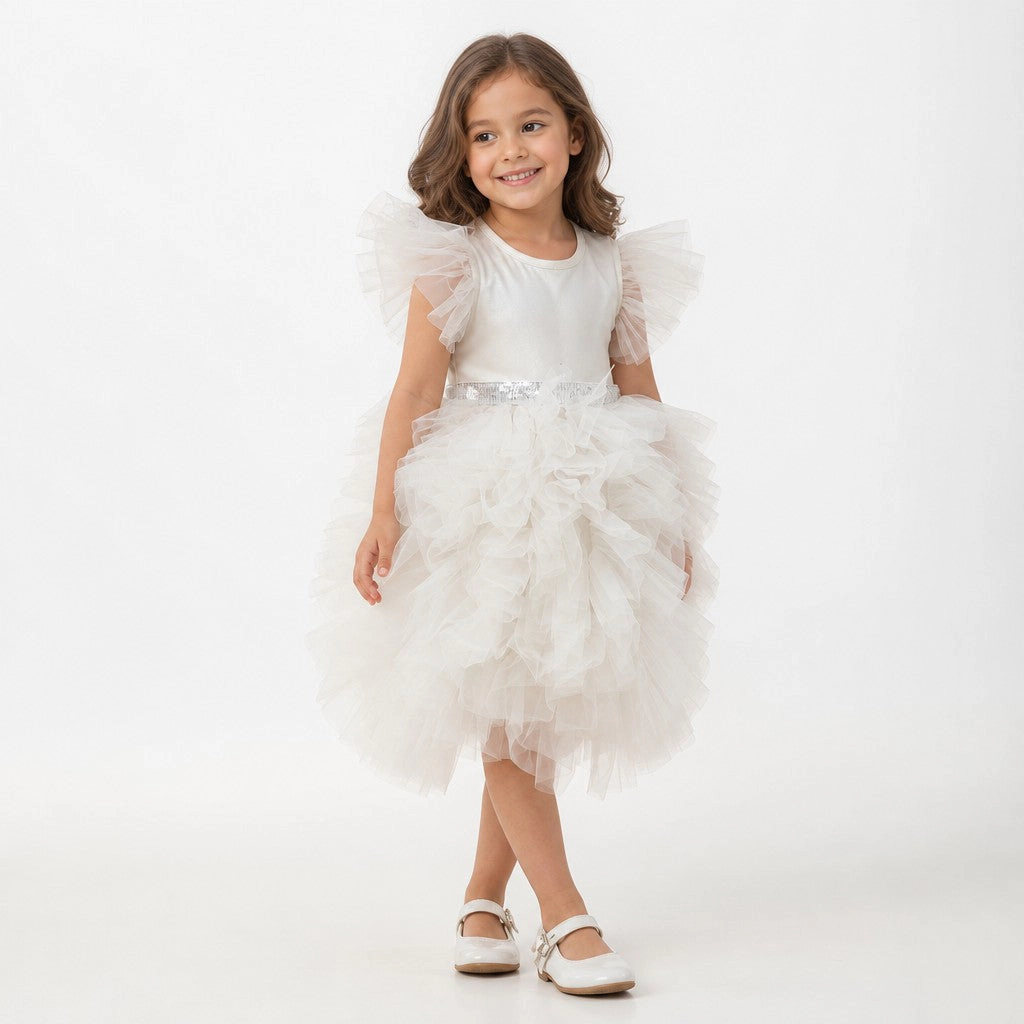 Faeella Celestial Fairy White Tulle Flower Girl Dress