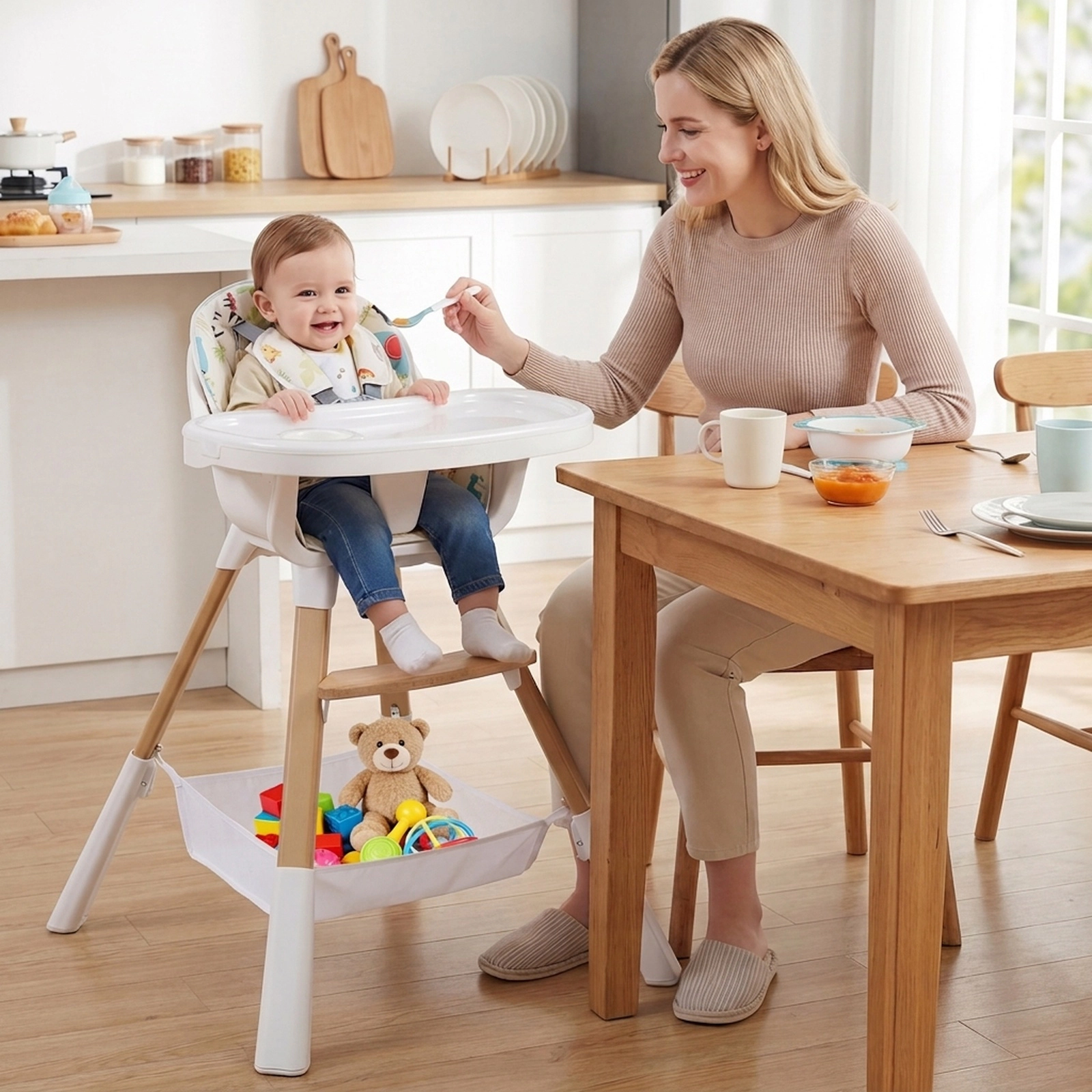 4-in-1 Convertible Infant High Chair Heat-Resistant Tray Built-In Cup Holder Under-Seat Storage Basket 6 to 36 Months