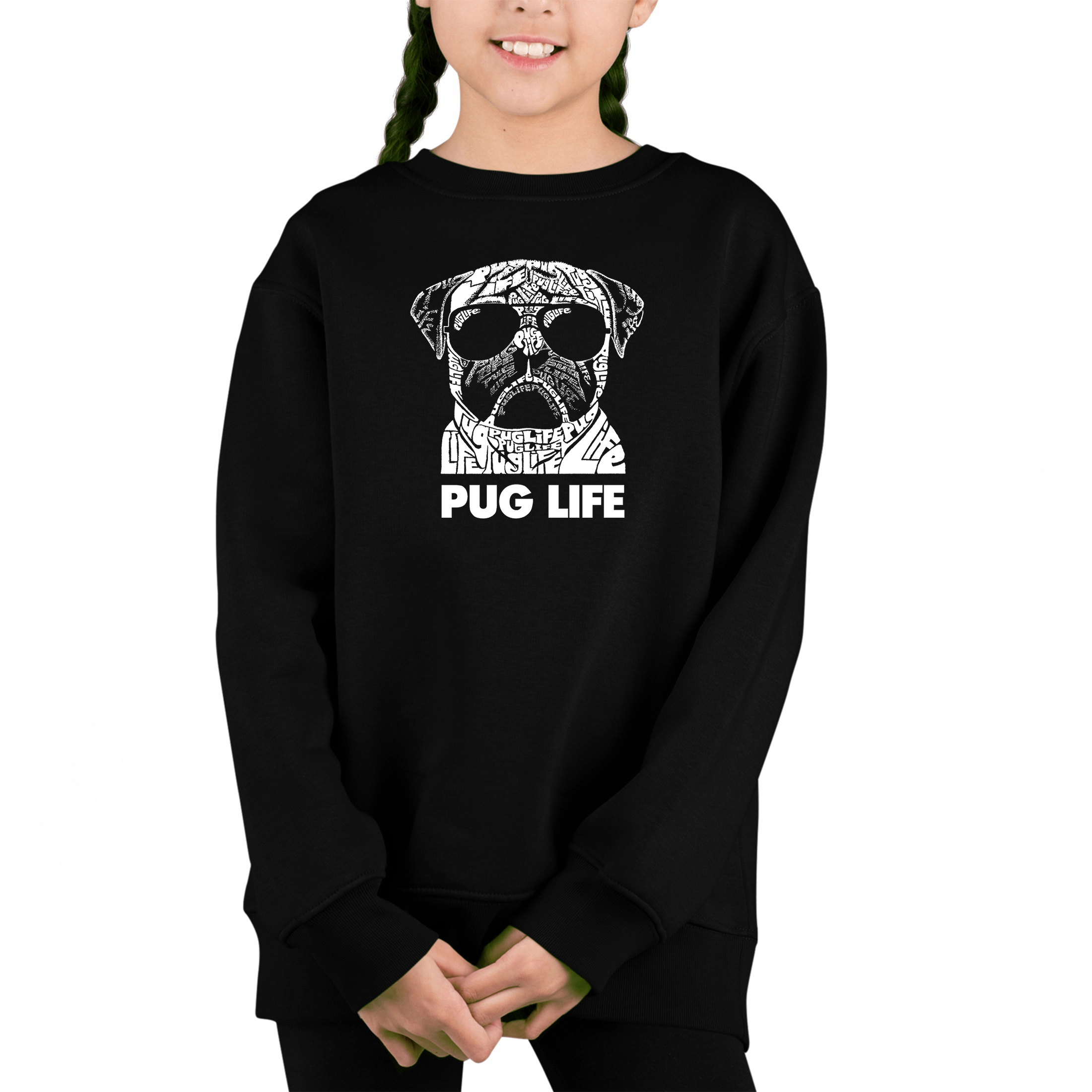 LA Pop Art Girl's Word Sweatshirt - Pug Life
