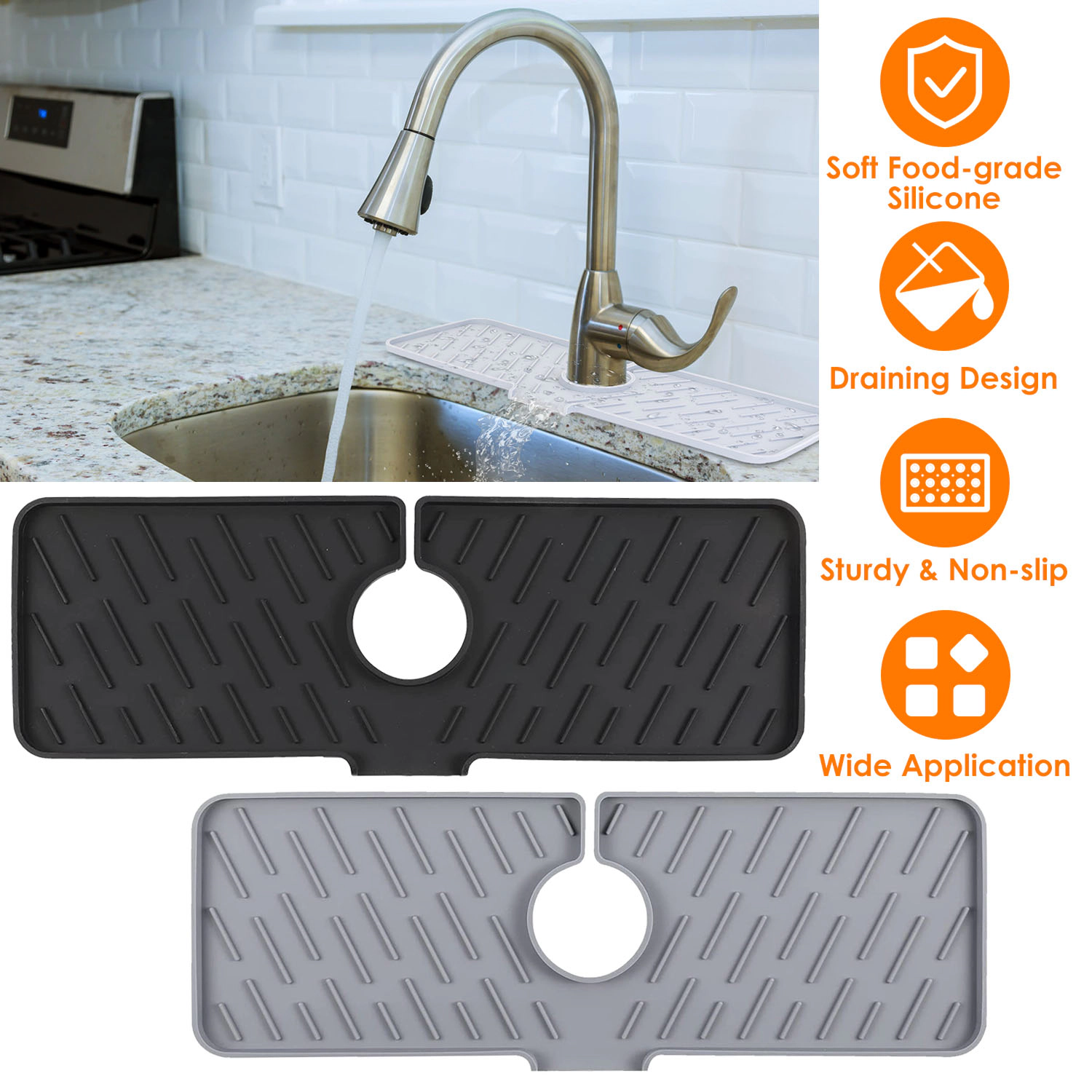 GBruno Silicone Faucet Mat Kitchen Sink Splash Guard