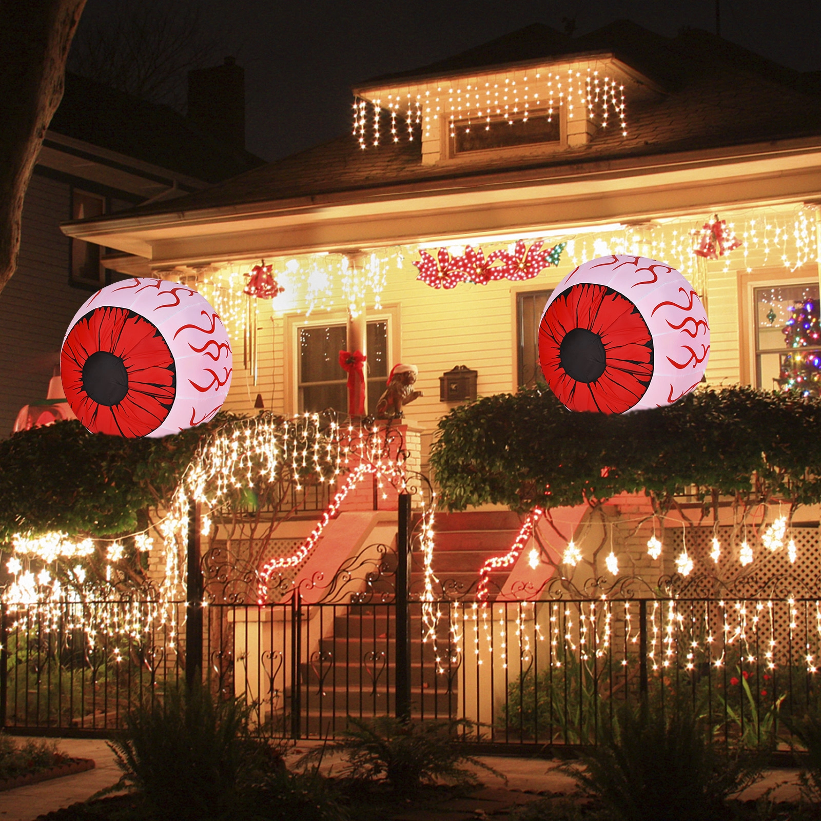 Glintex 2-Pack 3-Ft Halloween Inflatable Eyeballs with Red LED Lights, Red