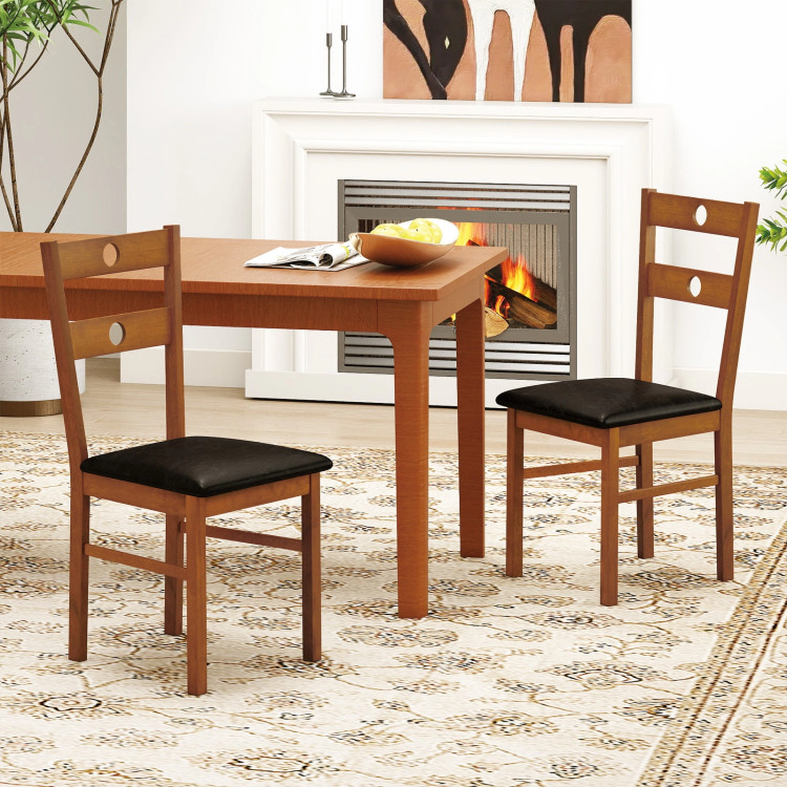 SUGIFT Wooden Armless Dining Chairs with Hollowed Backrest 330-Lb Capacity Brown Seat Walnut Frame Set of 4