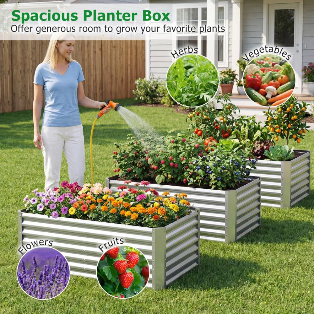 Hivvago Galvanized Raised Garden Bed Rectangular Galvanized Metal Planter Box